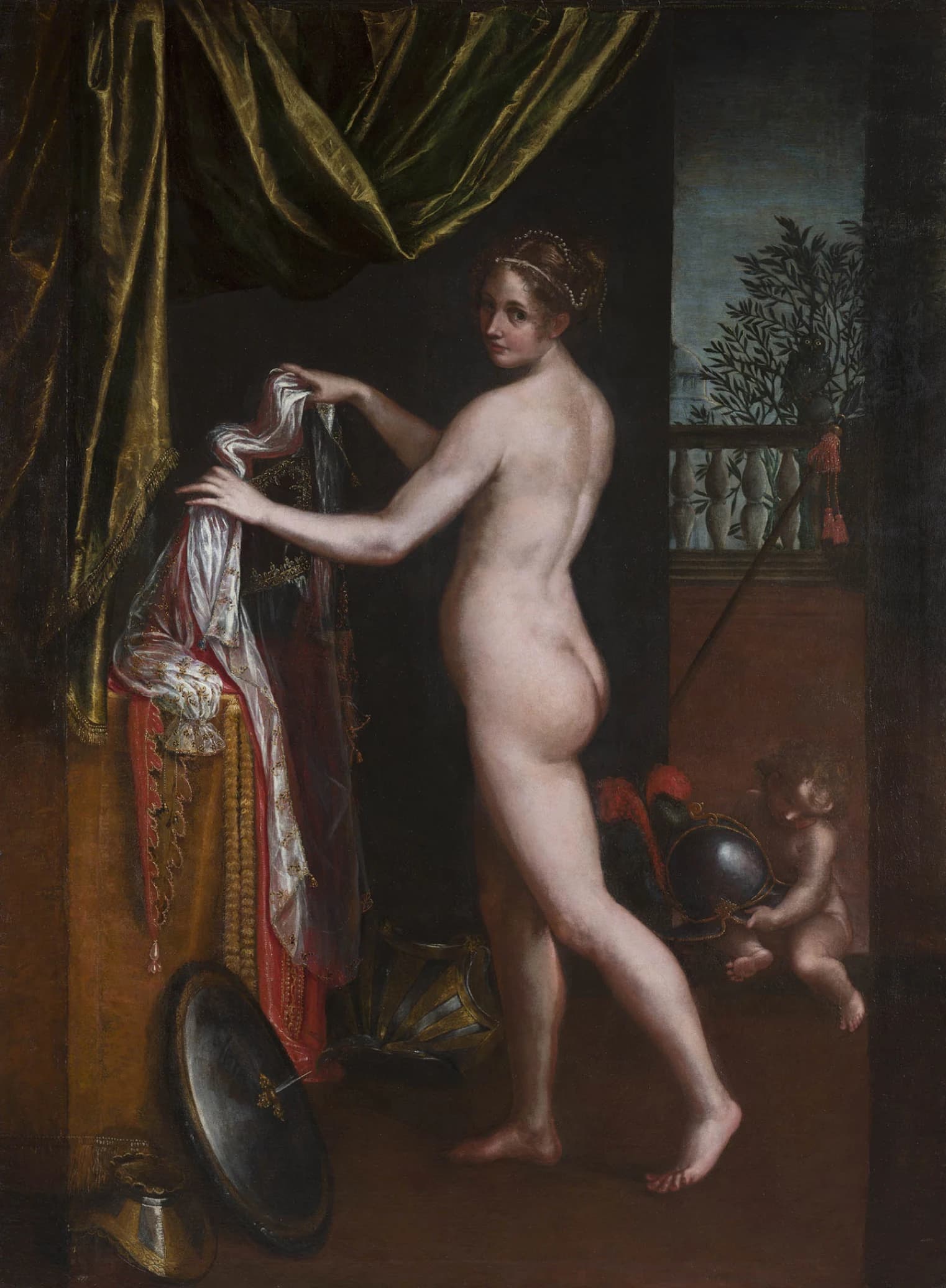 Lavinia Fontana, Minerva nell'atto di abbigliarsi, 1613, olio su tela, 258 x 190 cm, Galleria Borghese, Roma.