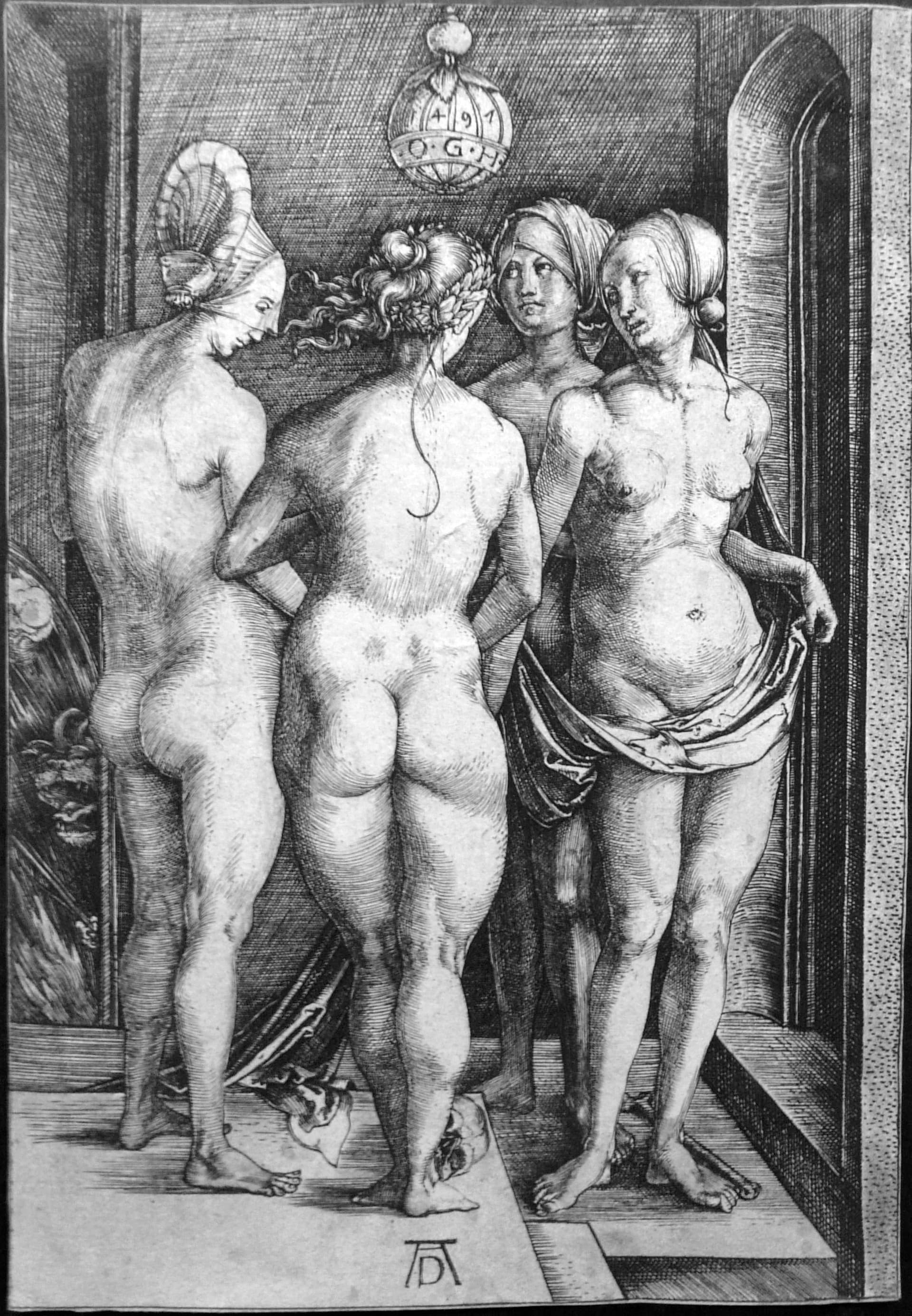 Albrecht Dürer, Quattro Streghe, bulino, 19 x 13 cm, 1497, Pinacoteca Tosio Martinego, Brescia.