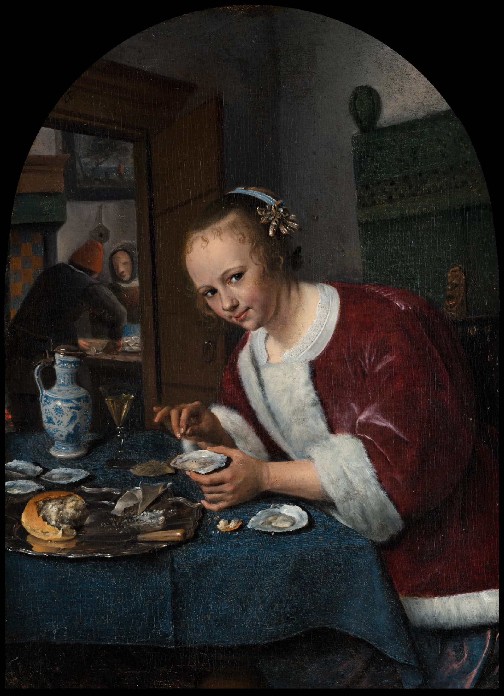 Jan Steen, Ragazza che mangia ostriche, 1658-1660 circa, olio su tavola, 20,4 x 15,1 cm, Mauritshuis, The Hauge.