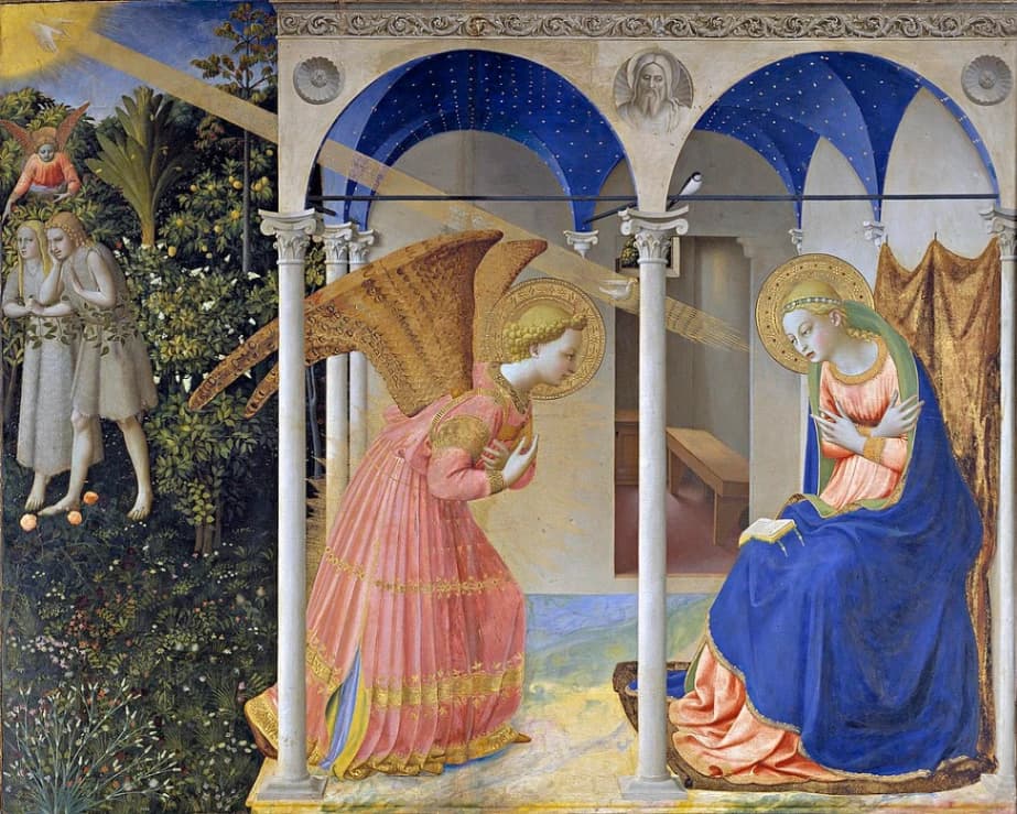 Beato Angelico, Annunciazione, 1435 circa, tempera su tavola, 154 × 194 cm, Museo del Prado, Madrid.