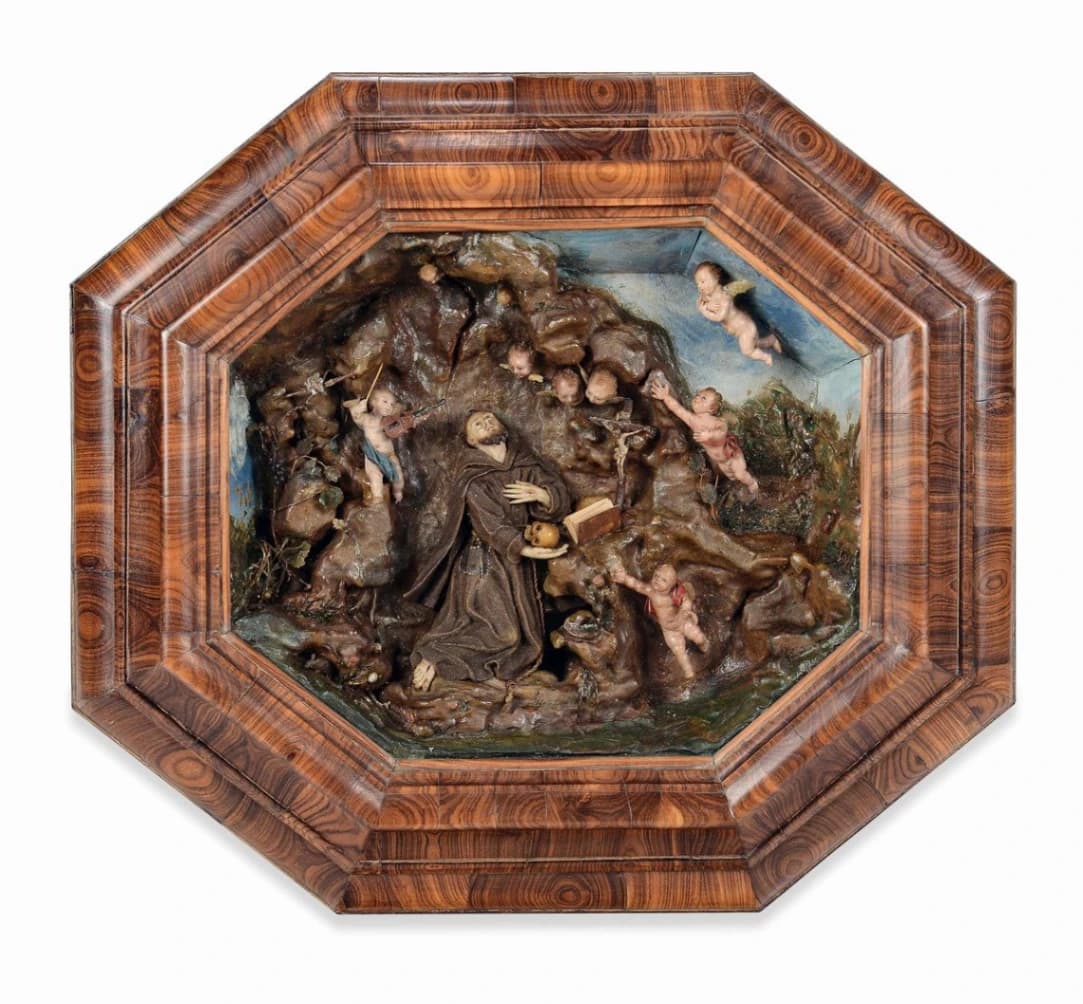Anna Fortino (attribuito a), Composizione in cera policroma raffigurante Estasi di san Francesco, Sicilia, XVIII secolo, © Cambi Casa d'aste.
