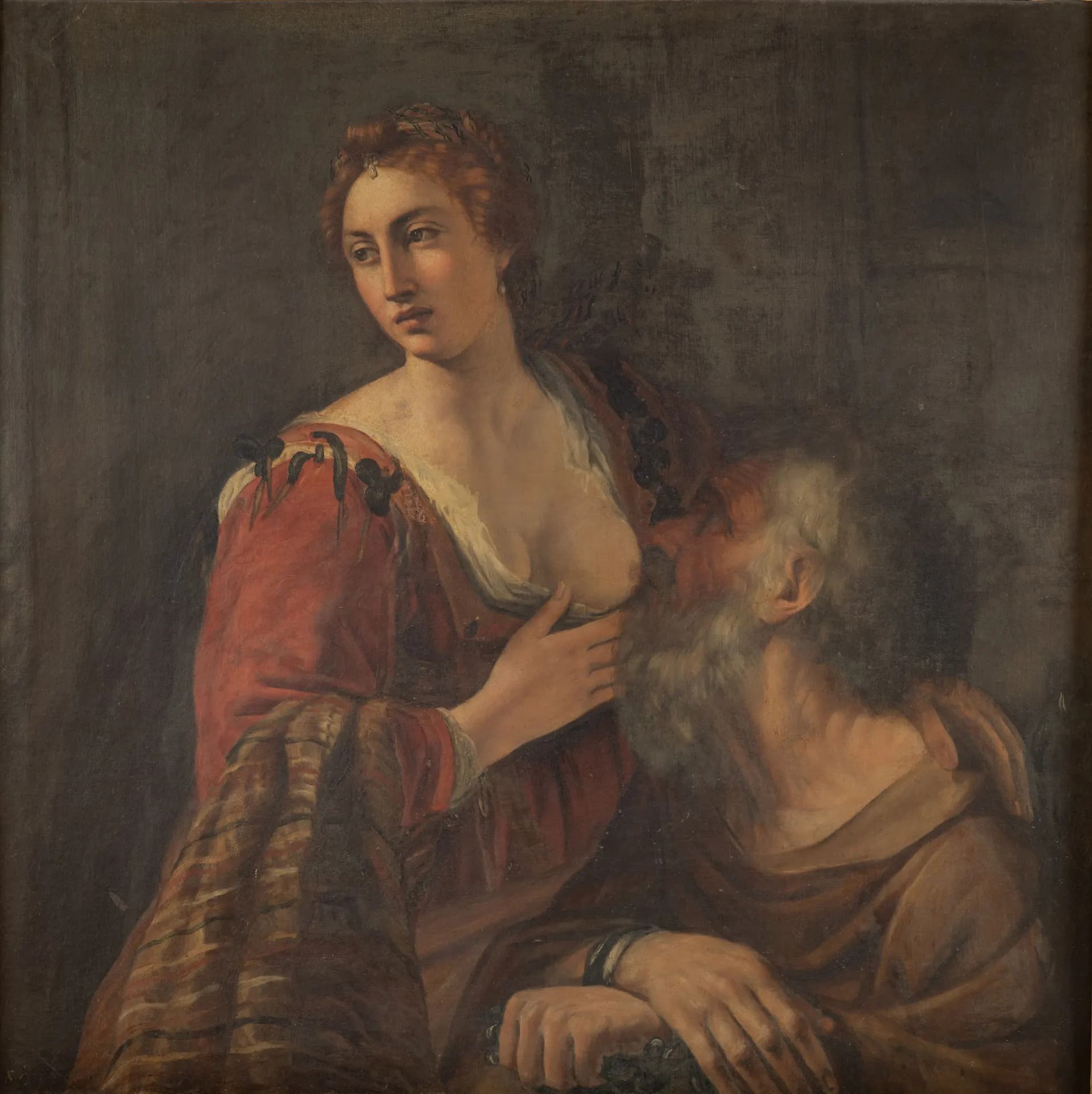 Ambito romano, Carità romana, 1600 circa, olio su tela, 101 x 102 cm, Galleria Borghese, Roma.