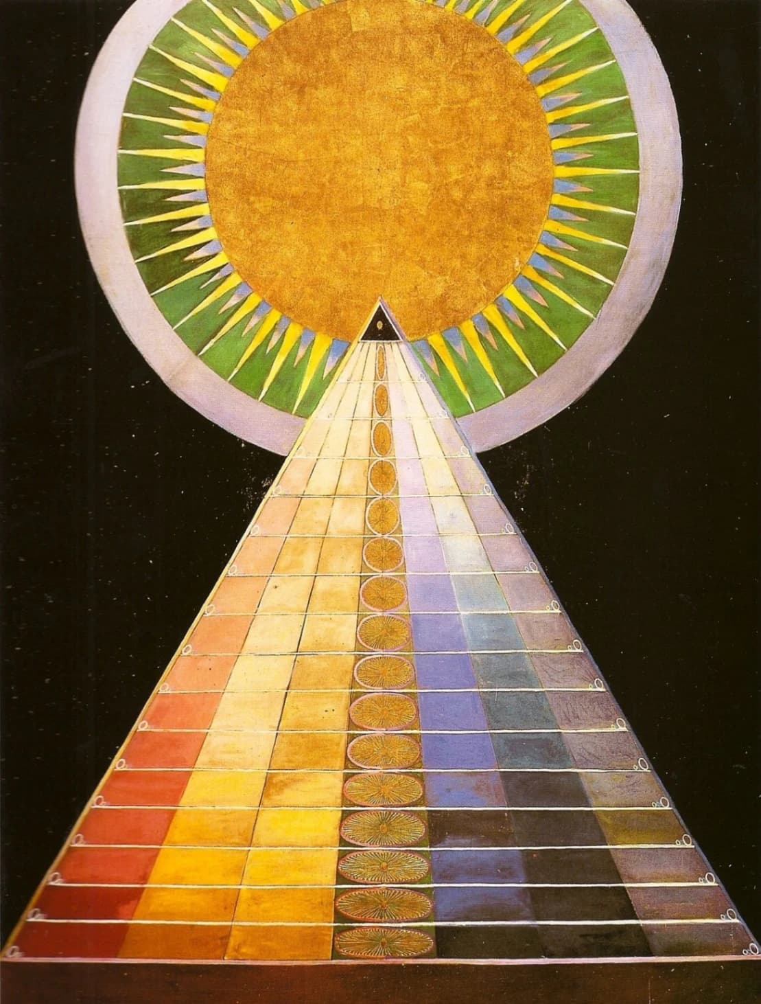 Hilma af Klint, Untitled #1,1915, pittura ad olio su tela oro, collezione privata.