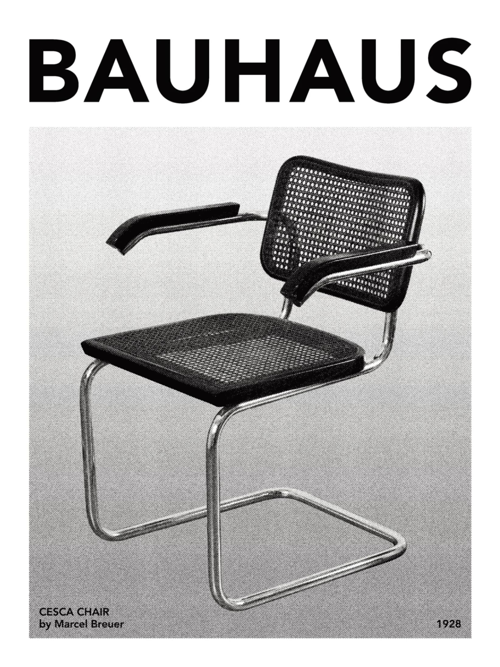 Un poster che rappresenta la sedia Cesca creata da Marcel Breuer nel 1928, simbolo indiscusso del Bahaus.