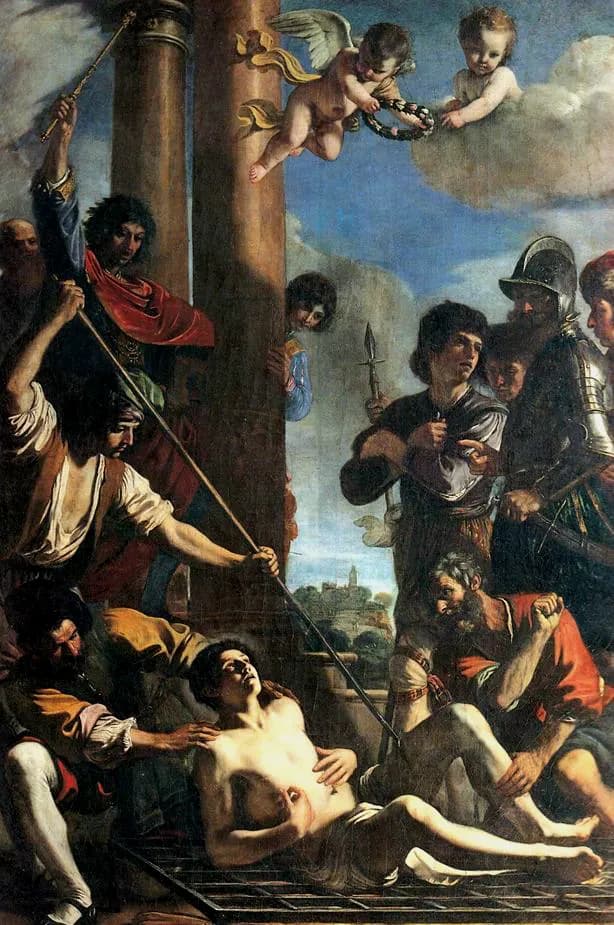 Guercino, Martirio di San Lorenzo, 1628-1629, olio su tela, 301 × 220 cm, Cattedrale di San Giorgio, Ferrara.