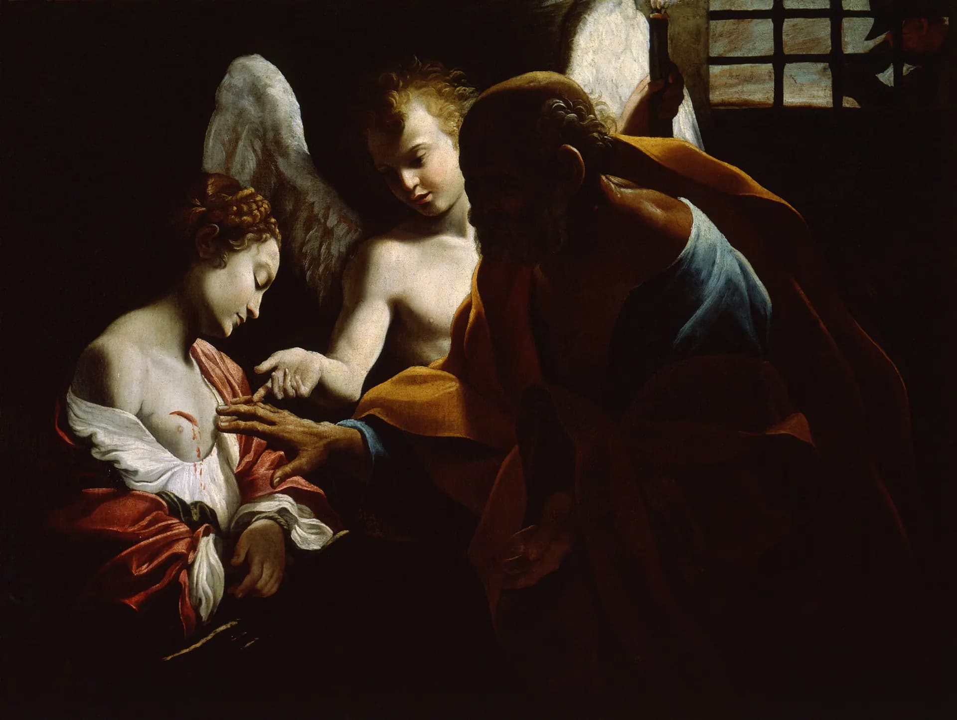 Giovanni Lanfranco, Sant'Agata visitata in carcere da San Pietro e l'angelo, 1613-1614, olio su tela, 100 × 132,6 cm, Complesso Monumentale della Pilotta, Galleria Nazionale di Parma, Parma.