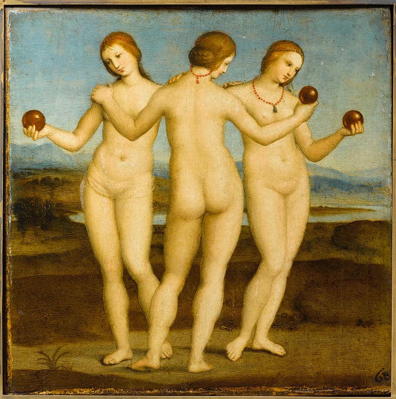 Raffaello Sanzio, Tre Grazie, 1503-1504, olio su tavola, 17 x 17 cm, Museo Condé, Chantilly.