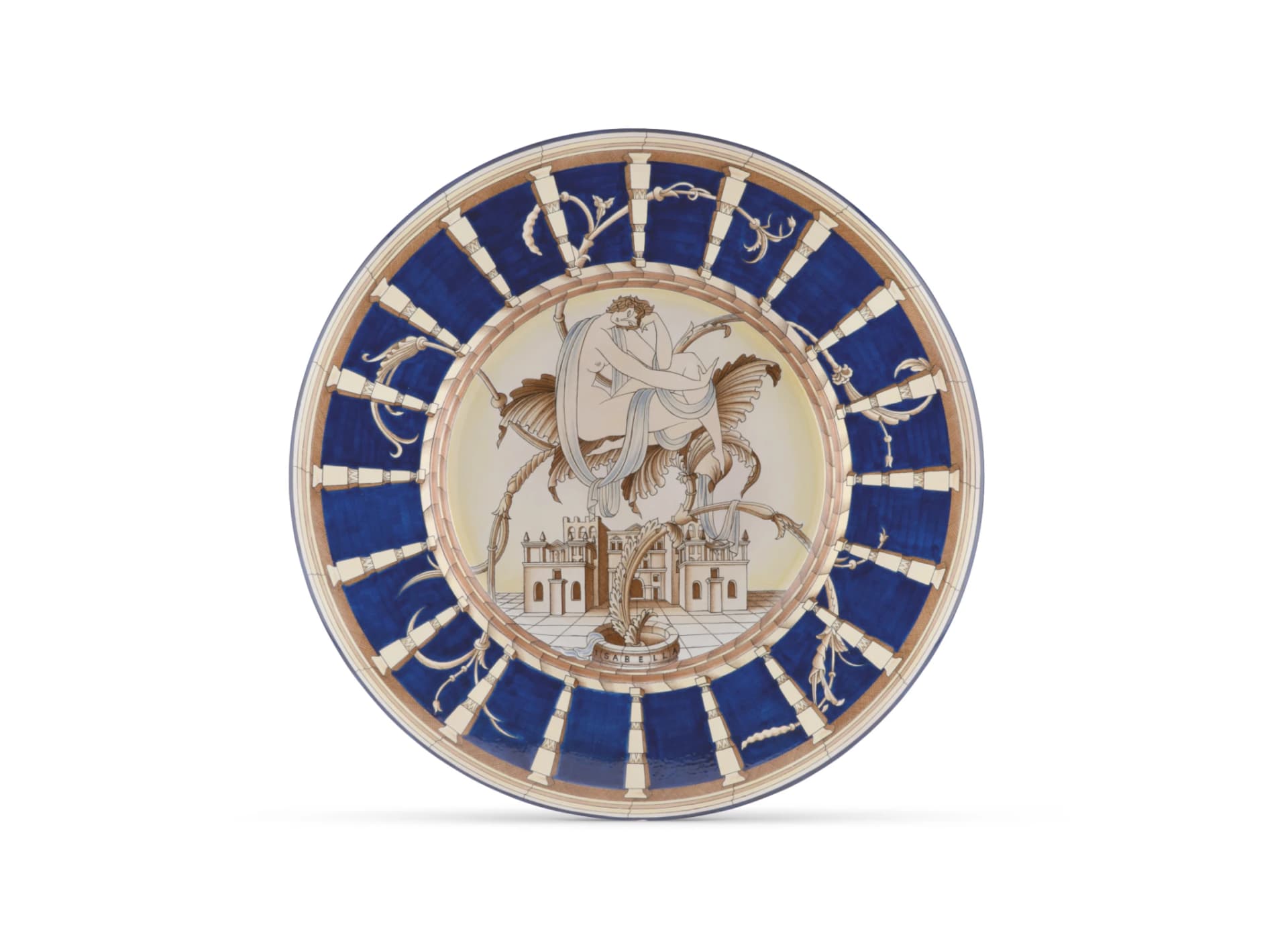 Piatto Le Mie Donne. Decoro Isabella blu e oro. Collezione Arte di Gio Ponti. © Ginori 1735