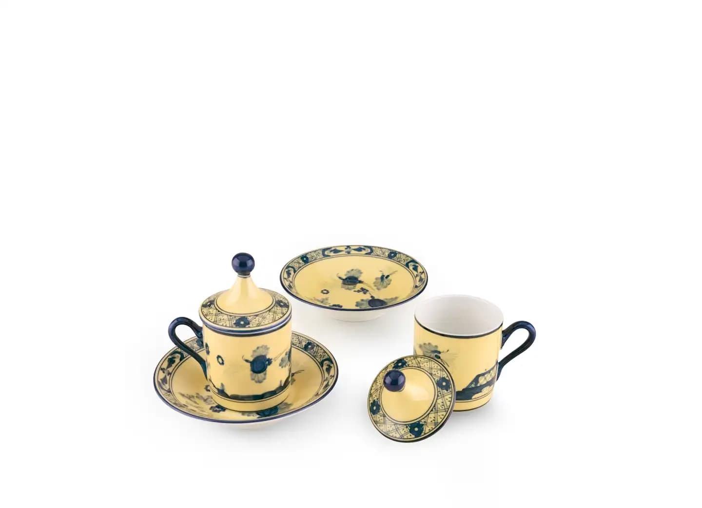 Servizio da caffè per due persone Citrino in porcellana. Collezione Oriente Italiano. © Ginori 1735