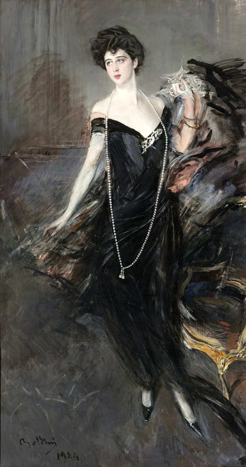 Giovanni Boldini, Ritratto di donna (Franca Florio), 1901–1924, olio su tela, 221 × 119,4 cm, Palazzo Mazzarino, Palermo.