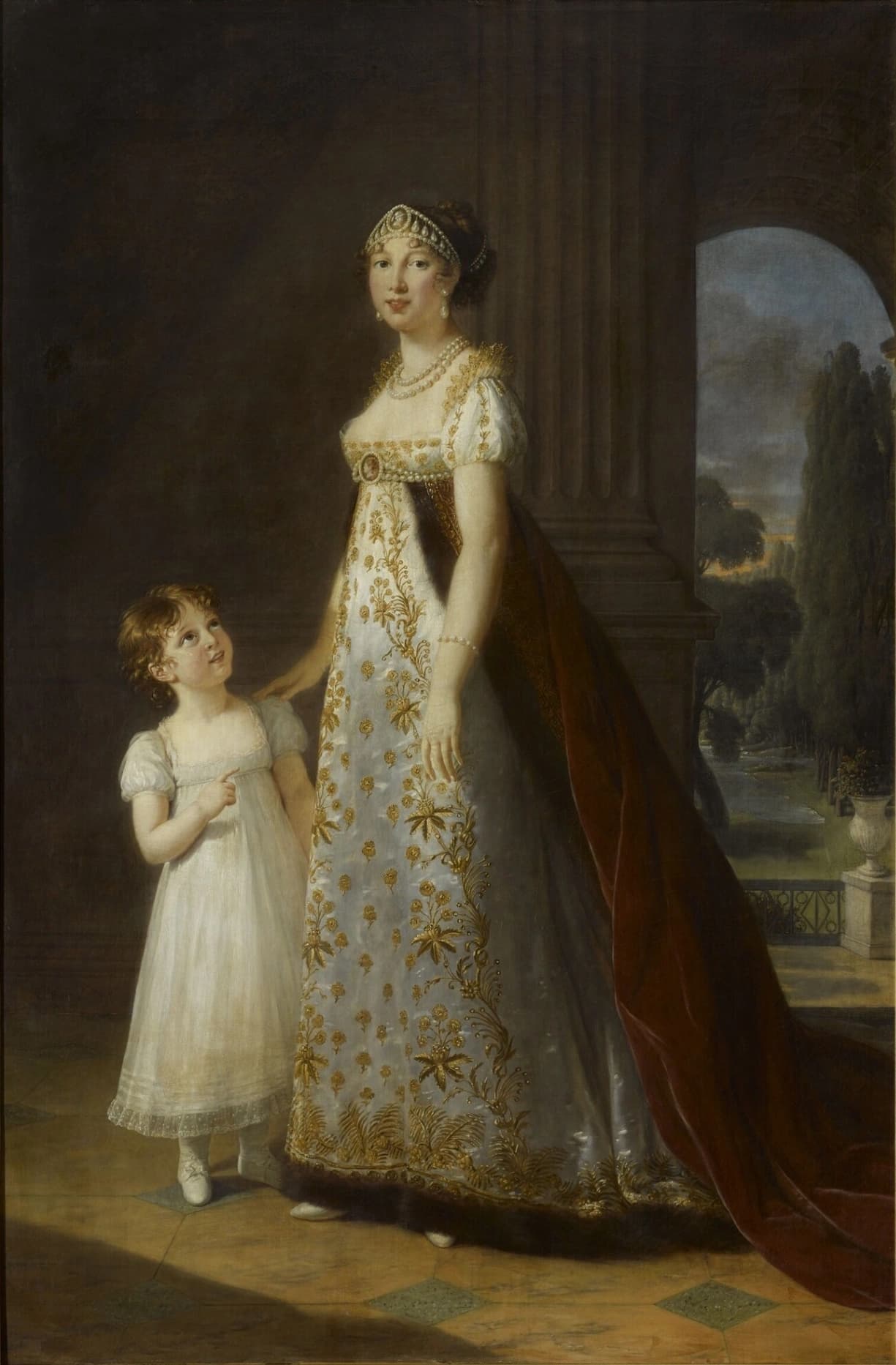Élisabeth Vigée Le Brun, Carolina Bonaparte con la figlia Letizia, 1807, olio su tela, 217 x 143 cm, Castello di Versailles, Versailles.