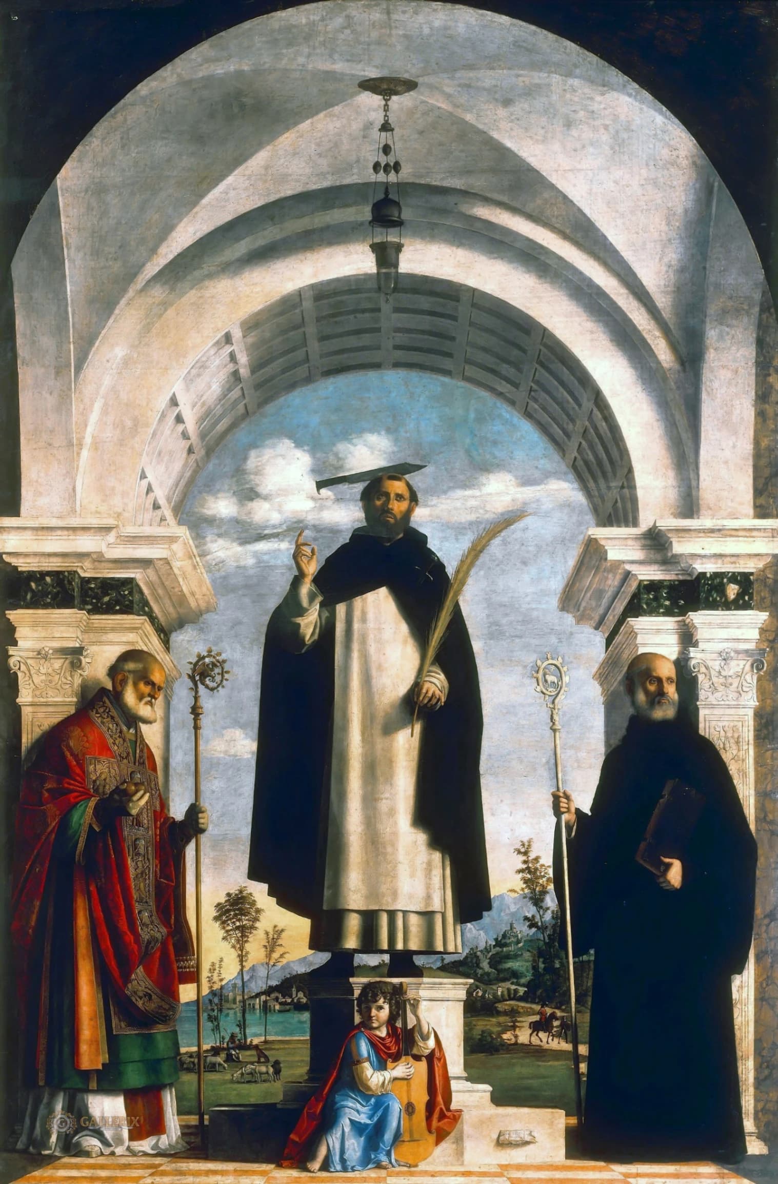 Cima da Conegliano, San Pietro martire tra i santi Nicola e Benedetto, 1505-1506 circa, olio su tela, 330 × 216 cm, Pinacoteca di Brera, Milano.