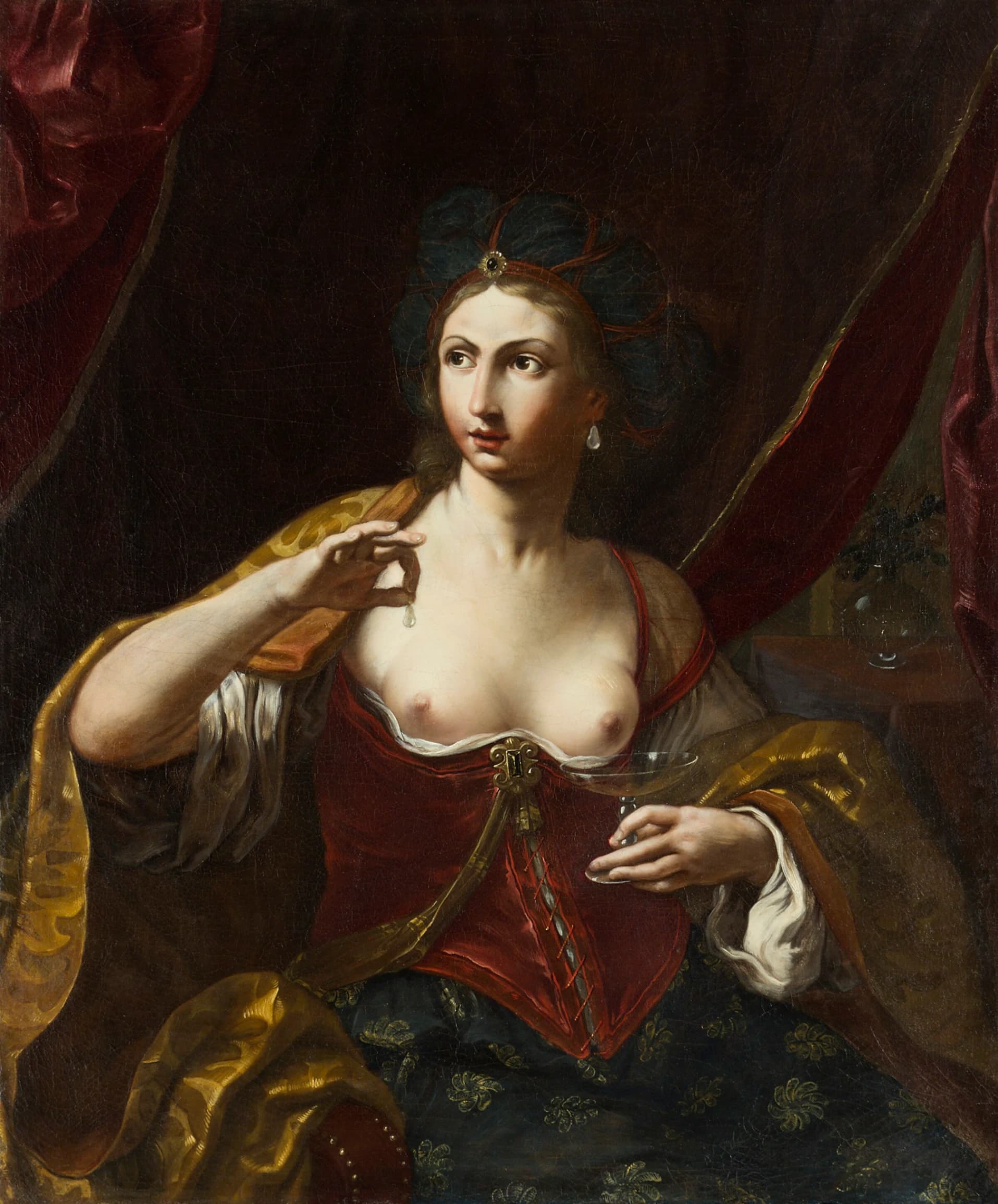 Elisabetta Sirani, Cleopatra, 1664, olio su tela, 94,6 × 75,5 cm, collezione privata, Modena.