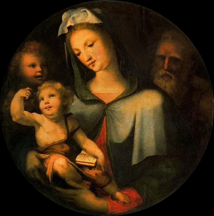 Domenico Beccafumi, Sacra famiglia con San Giovannino, 1514-1515, olio su tavola, 84 x 84 cm, Gallerie degli Uffizi, Firenze.