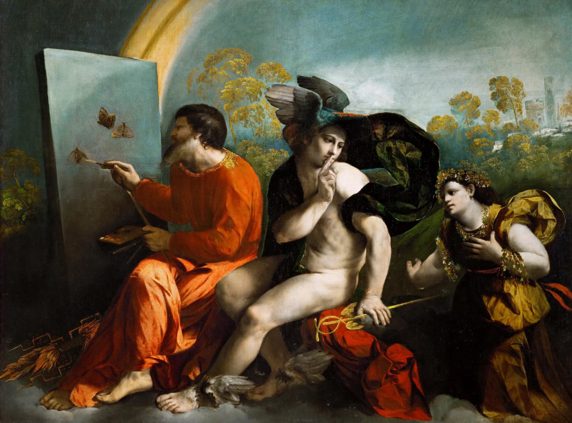 Giove pittore di farfalle, Mercurio e la Virtù di Dosso Dossi
