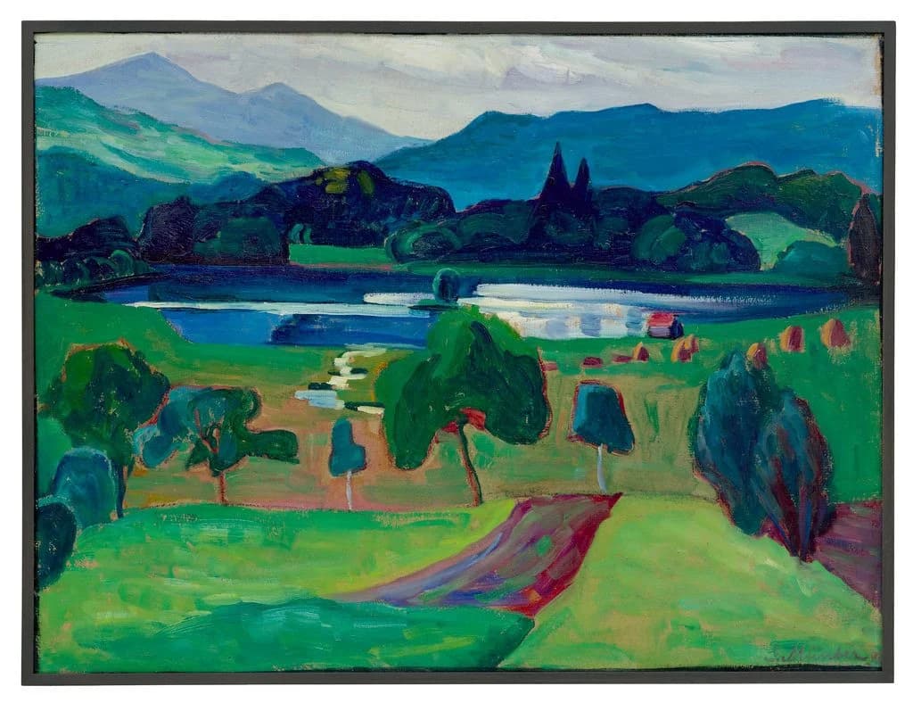 Gabriele Münter, Il lago, 1908, olio su cartone, 49,3 × 65,3 cm © VG Bild-Kunst, Bonn.