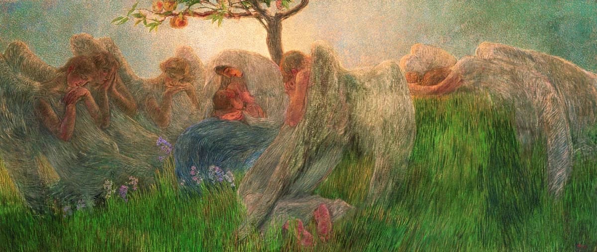Gaetano Previati, Maternità, 1890-1891, olio su tela, 177 cm x 411,5 cm, Banca Popolare di Novara.