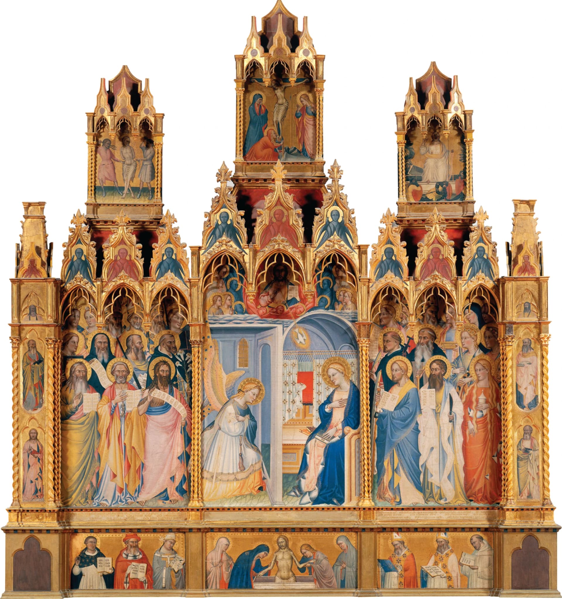 Giovanni del Biondo, Polittico con l'Annunciazione e santi, 1380-1385 circa, tempera e oro su tavola, 404 × 381 cm, Galleria dell'Accademia, Firenze.