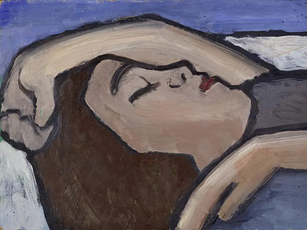 Gabriele Münter, Ragazza addormentata, marrone, blu, 1934 © VG Bild-Kunst, Bonn 2022.