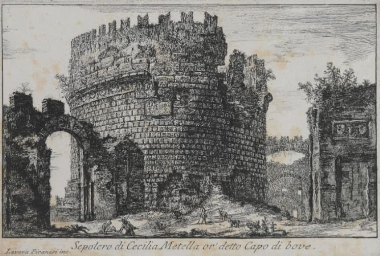 Laura Piranesi, Sepolcro di Cecilia Metella or' detto Capo di Bove, post 1778, acquaforte, 13, 9 x 20, 7 cm © Istituto Centrale per la Grafica