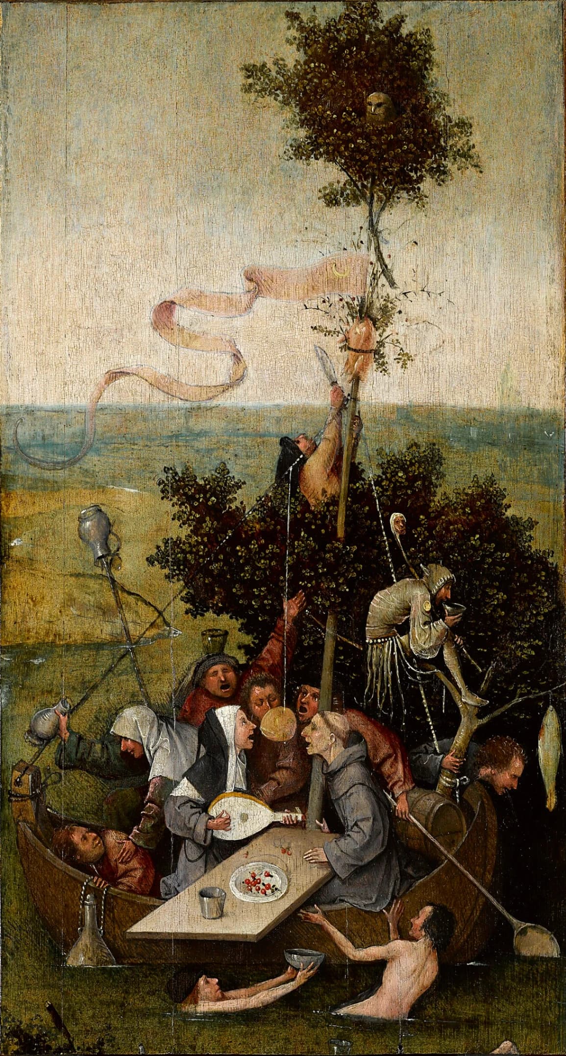 Hieronymus Bosch, La Nave dei Folli, 1494 circa, olio su tavola, 57,9 × 32,6 cm, Museo del Louvre, Parigi.