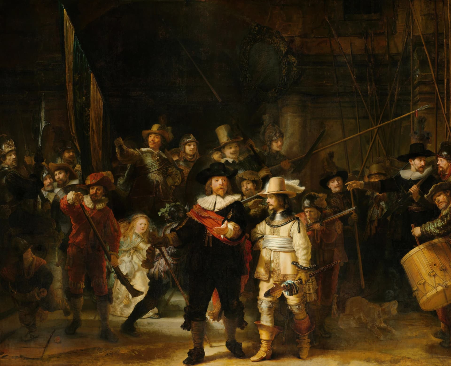 Rembrandt van Rijn, Ronda di Notte, 1642, olio su tela, 363 x 437 cm, Rijksmuseum, Amsterdam.