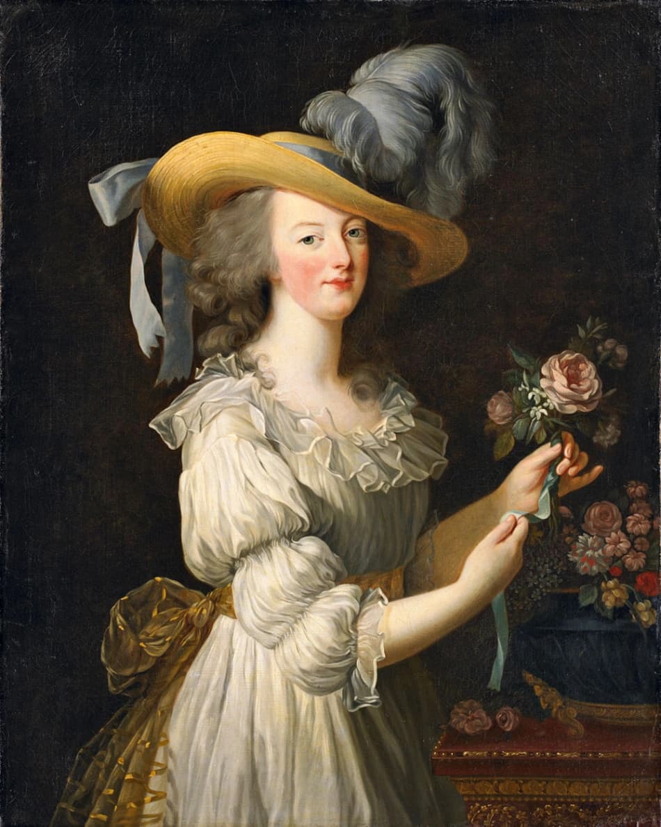 Élisabeth Vigée Le Brun, Maria Antonietta in un abito di mussola, 1783, olio su tela, 89,8 x72 cm, Schloss Wolfsgarten, Hesse.