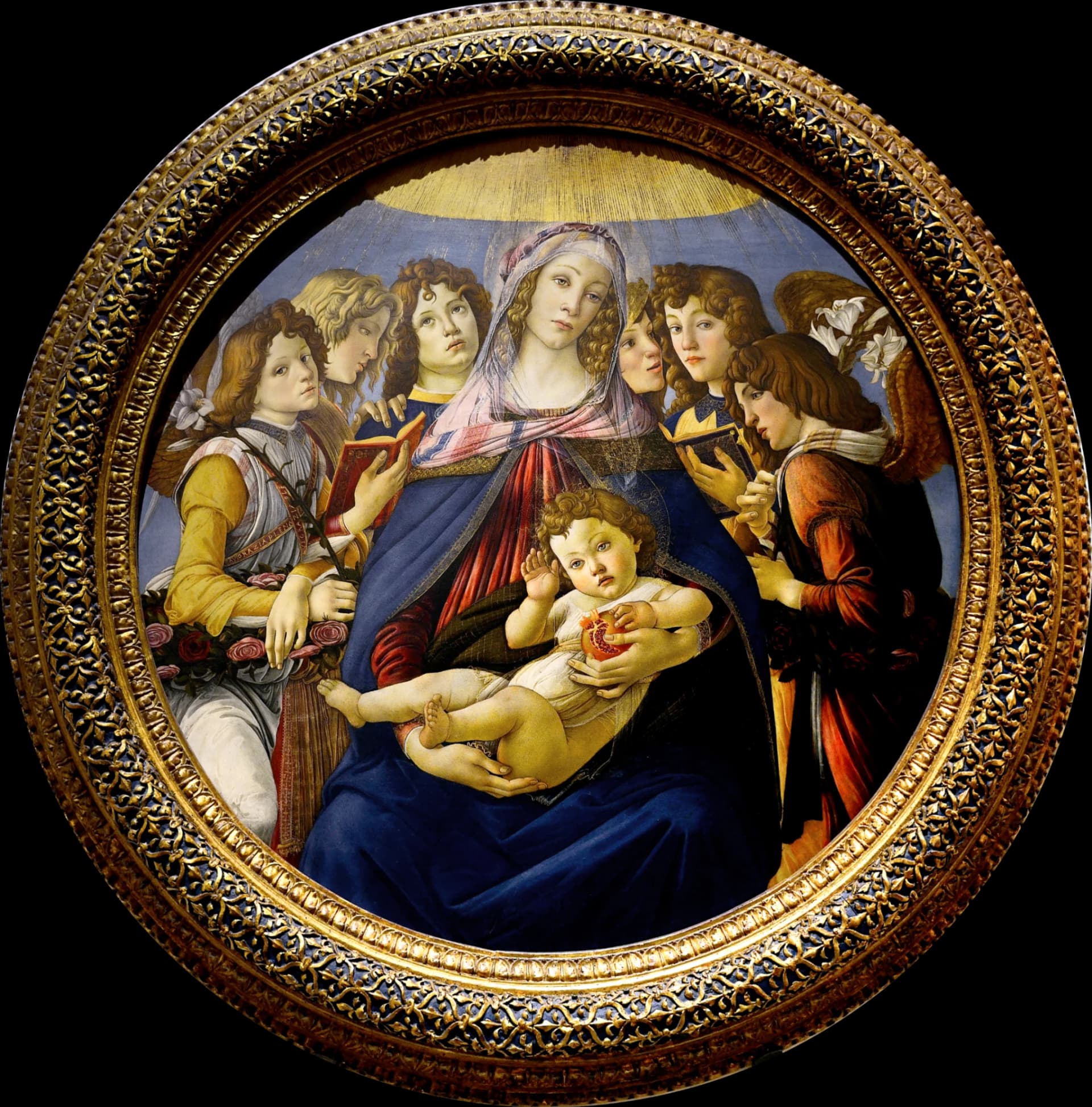 Sandro Botticelli, Madonna della Melagrana, 1487, tempera su tavola, 143,5 × 143,5 cm, Gallerie degli Uffizi, Firenze.