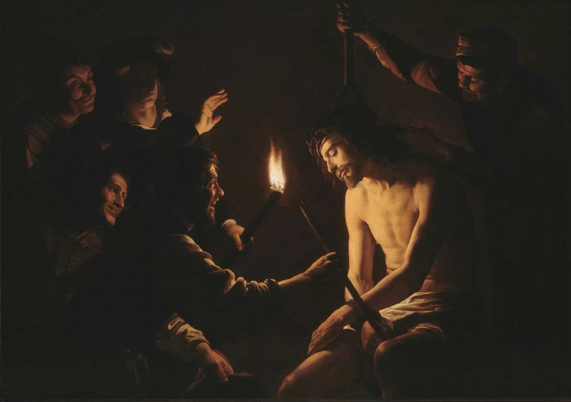 Gerrit van Honthorst (Gherardo delle Notti), Derisione di Cristo, 1616-1617, olio su tela, Los Angeles County Museum of Art.