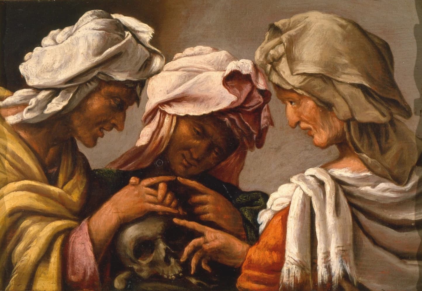 Pietro della Vecchia, Le tre Parche con il teschio, 1625, olio su tela, Deposito Gallerie Estensi, Ferrara.