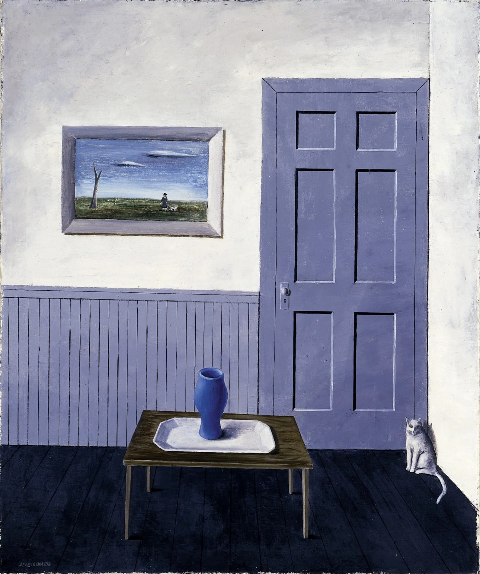 Gertrude Abercrombie, Gatto bianco, 1938 circa, olio su tela, 91,5 × 76,5 cm, Smithsonian American Art Museum, Transfer from General Services Administration, 1971.447.1