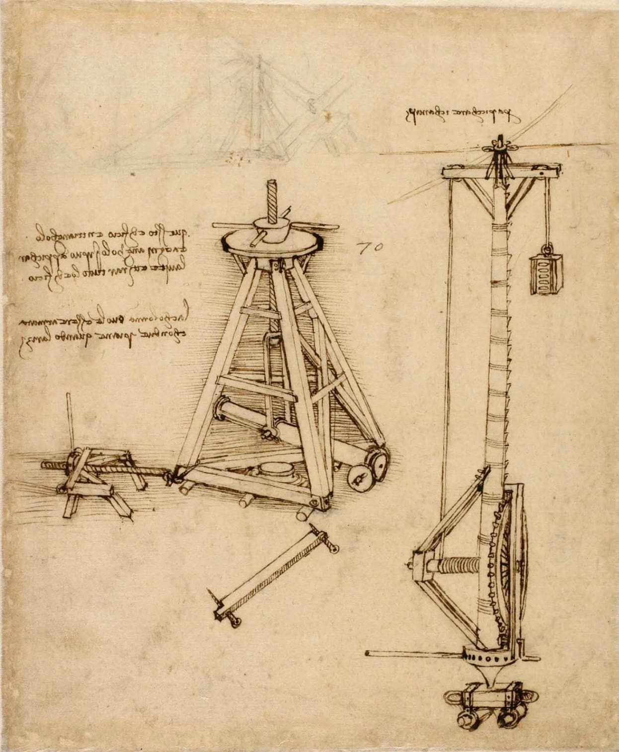 Leonardo da Vinci, Macchina per sollevare colonne, Codice Atlantico, folio 138r, Veneranda Biblioteca Ambrosiana, Milano. © Ambrosiana