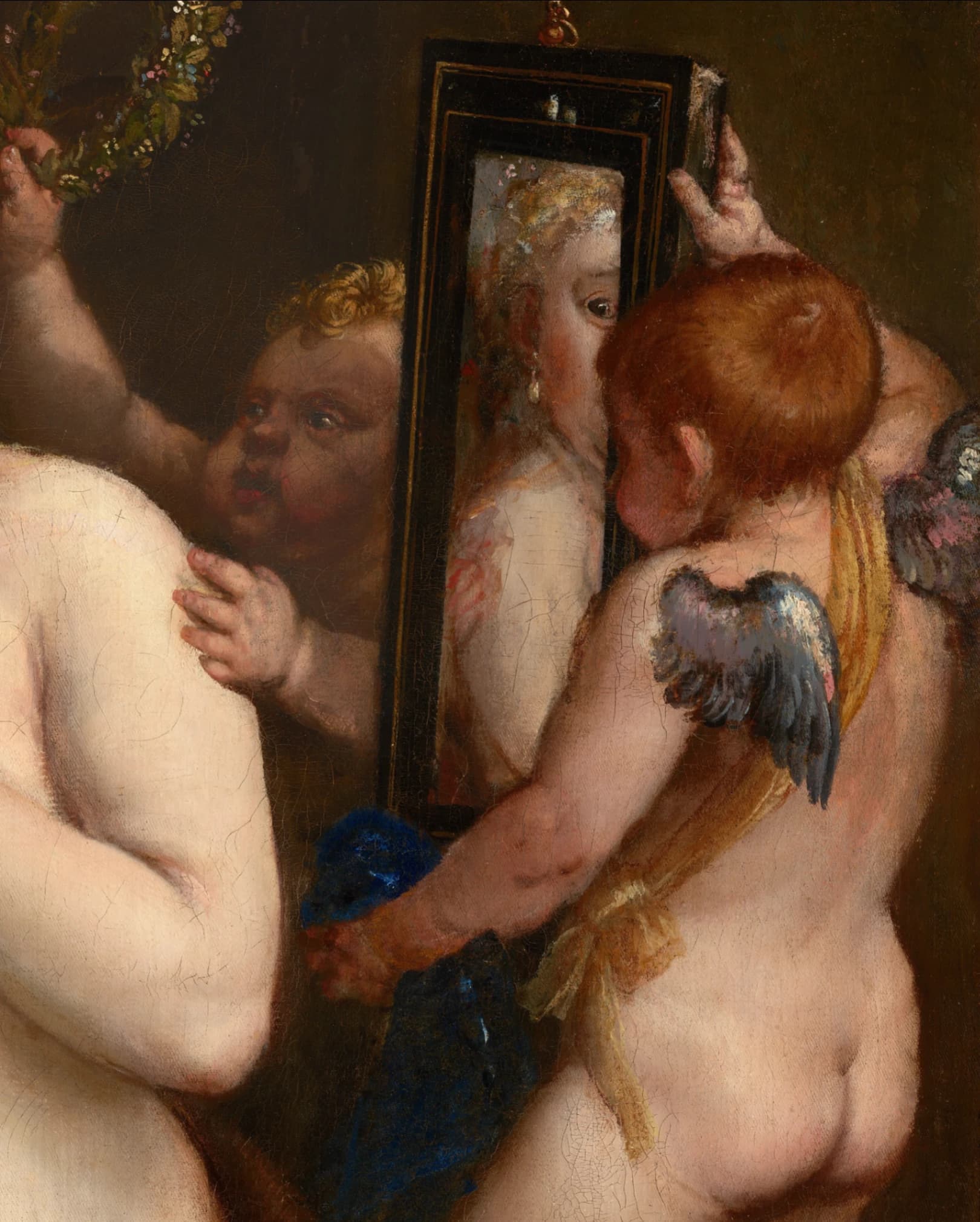 Tiziano Vecellio, Venere allo specchio, 1555 circa, olio su tela, 49 x 41 cm, Andrew W. Mellon Collection, National Gallery of Washington, Washington DC. Dettaglio dello specchio.