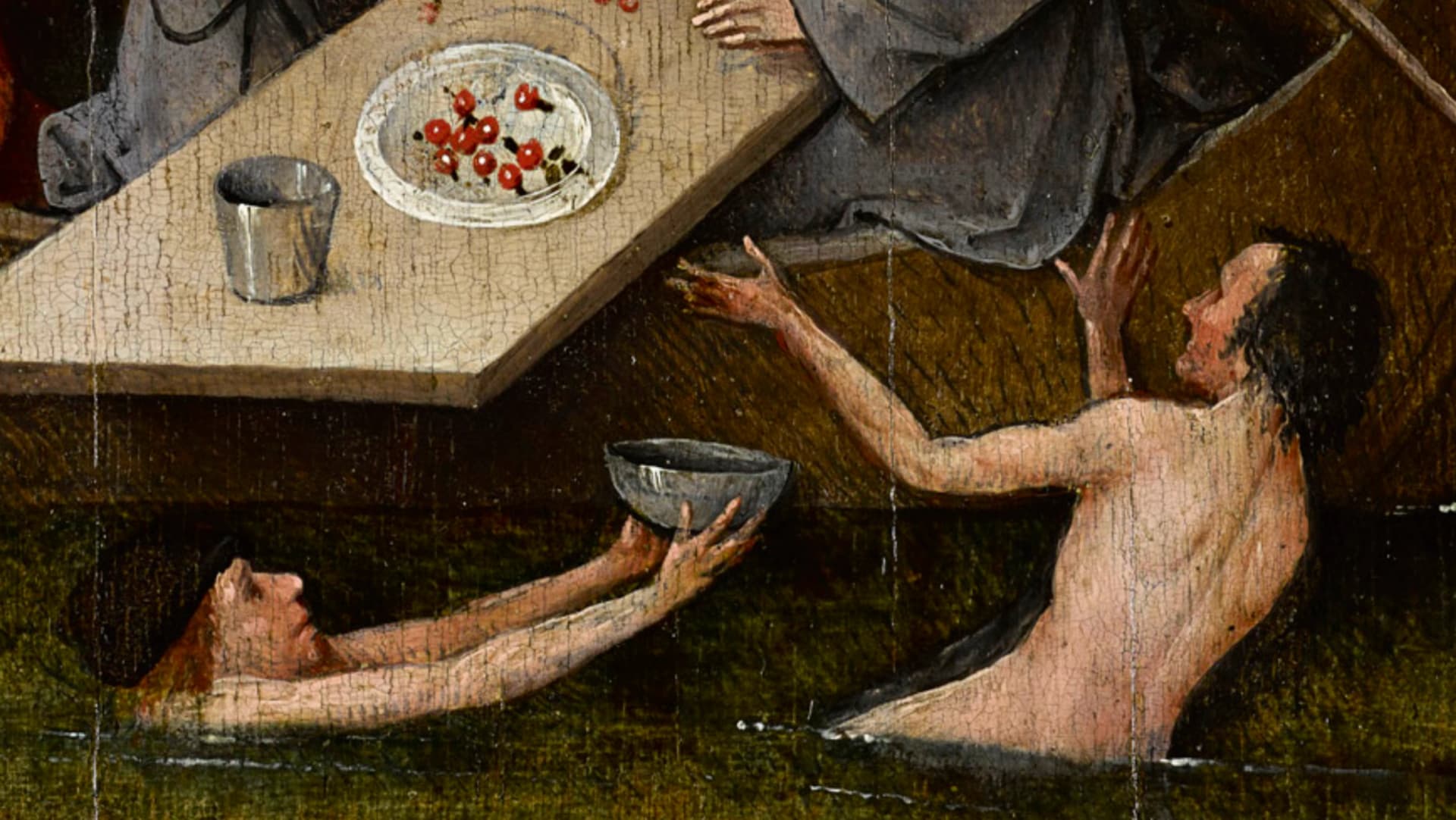 Hieronymus Bosch, La Nave dei Folli, 1494 circa, olio su tavola, 57,9 × 32,6 cm, Museo del Louvre, Parigi. Dettaglio.