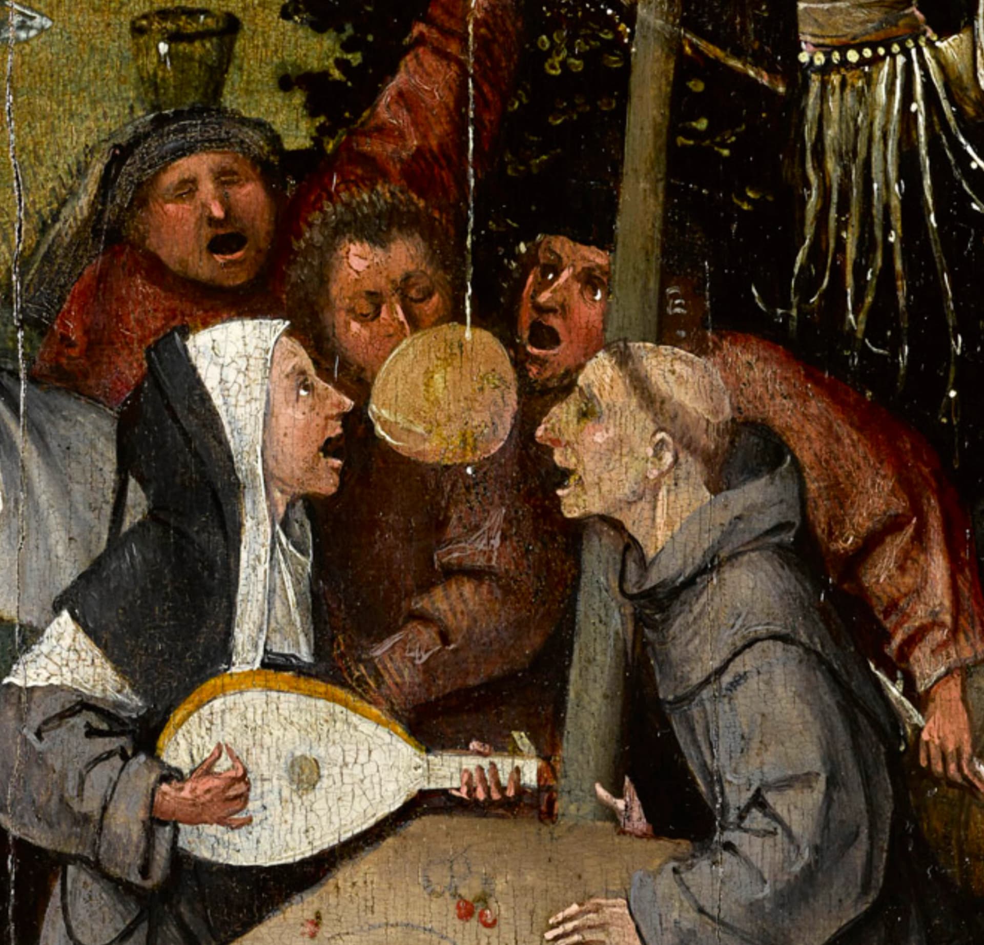 Hieronymus Bosch, La Nave dei Folli, 1494 circa, olio su tavola, 57,9 × 32,6 cm, Museo del Louvre, Parigi. Dettaglio.
