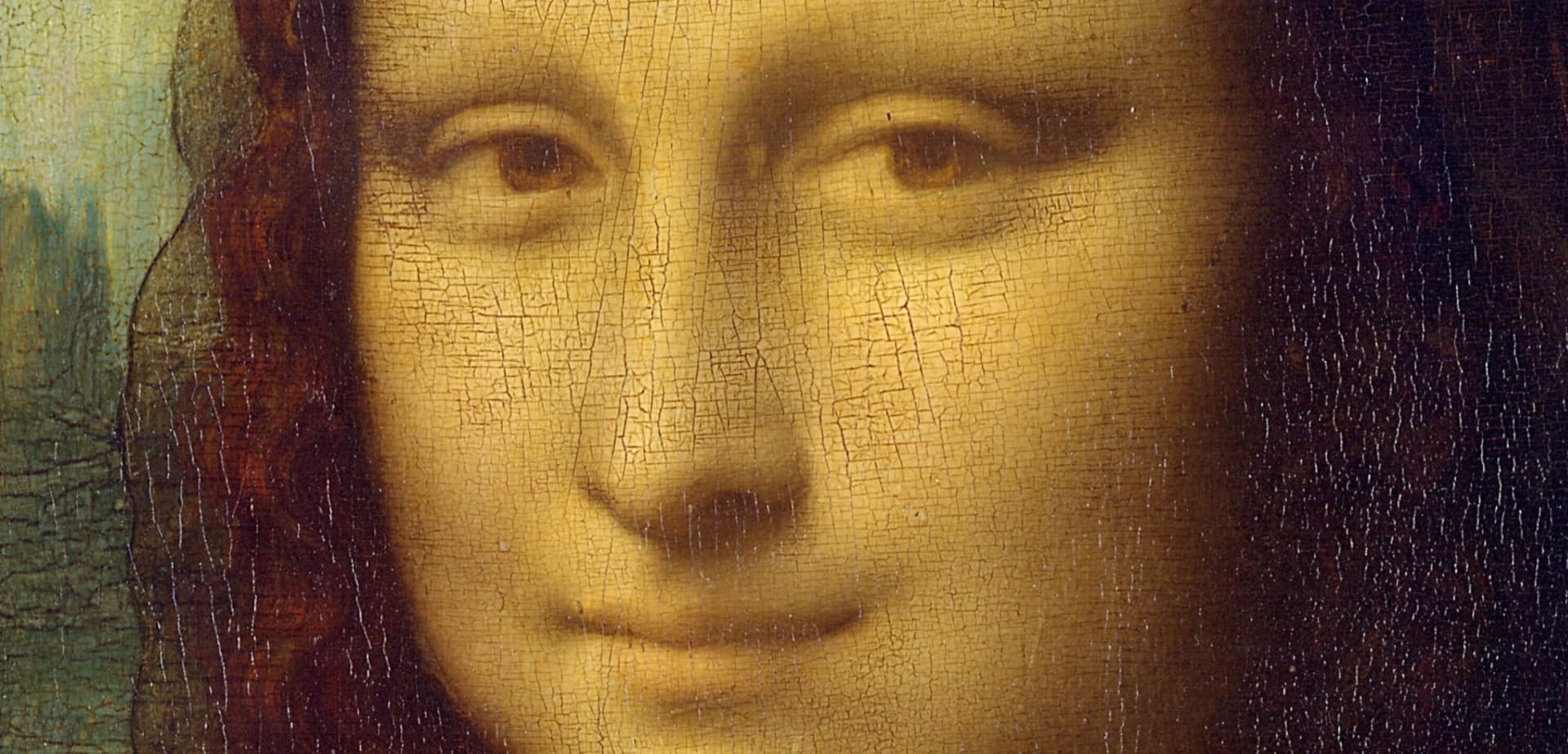 Dettaglio dello sguardo e del sorriso della Gioconda.
