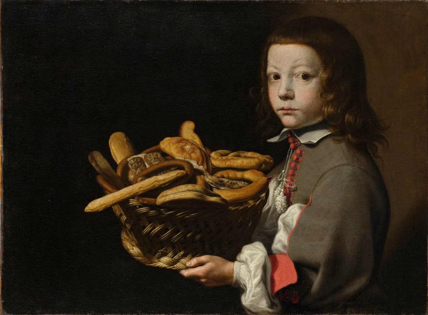 Evaristo Baschenis, Ragazzo con canestra di pane e dolciumi, 1650-1660 circa, Evaristo, Accademia Carrara, Bergamo.