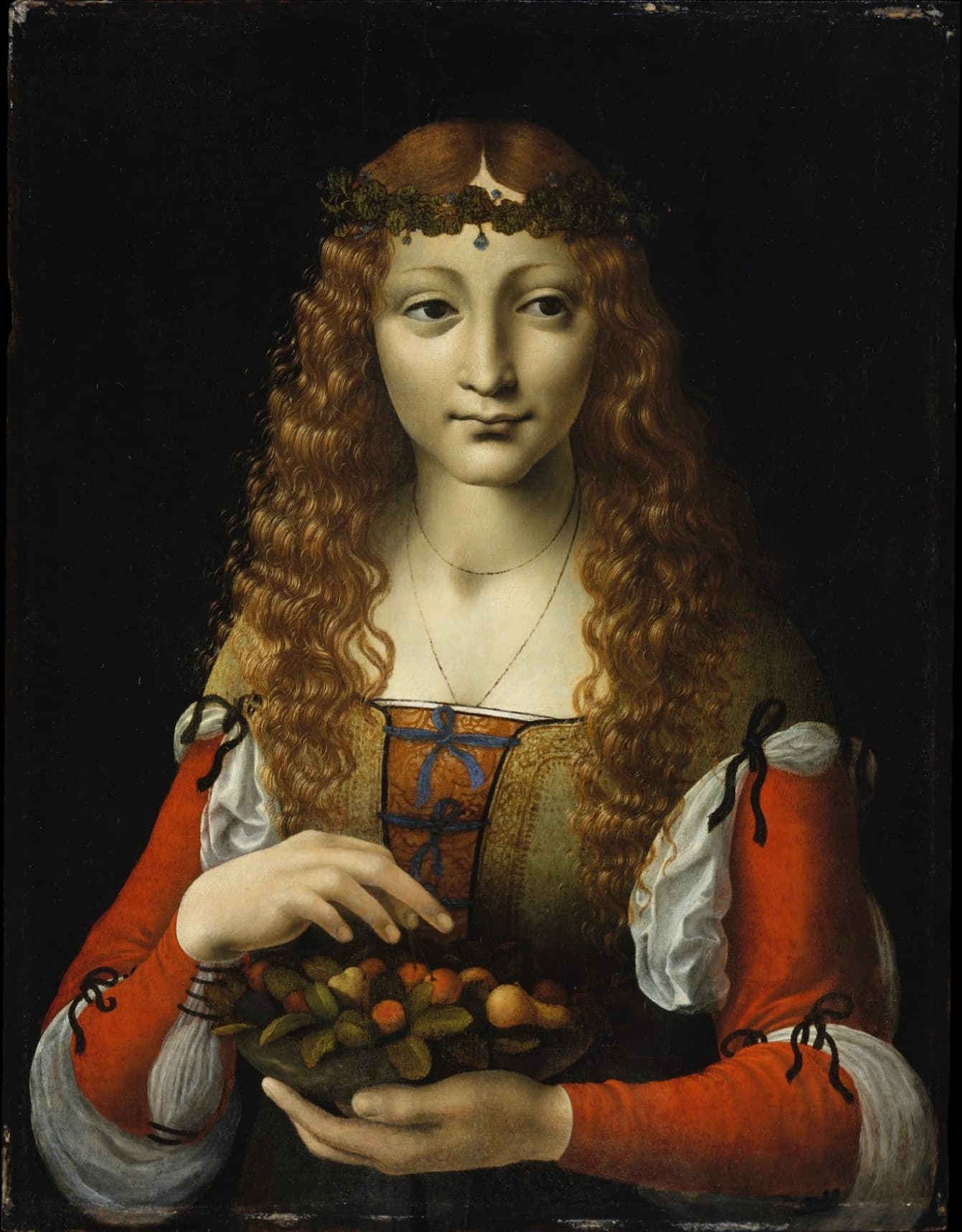 Marco d'Oggiono (attribuito), Ragazza con ciliegie, 1491–1495 circa, olio su tavola, 48,9 x 37,5 cm, The Metropolitan Museum of Art, New York.