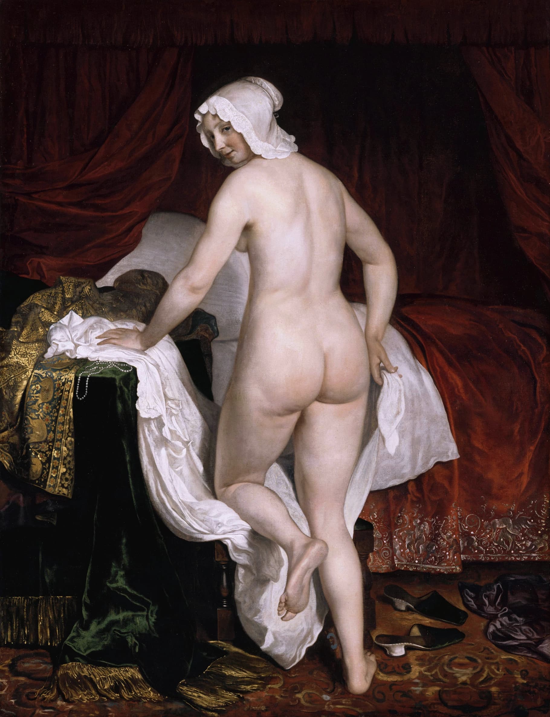 Jacob van Loo, Giovane donna che va a letto, 1650 circa, olio su tela, 143,5 × 187 cm, Museo di belle arti di Lione.