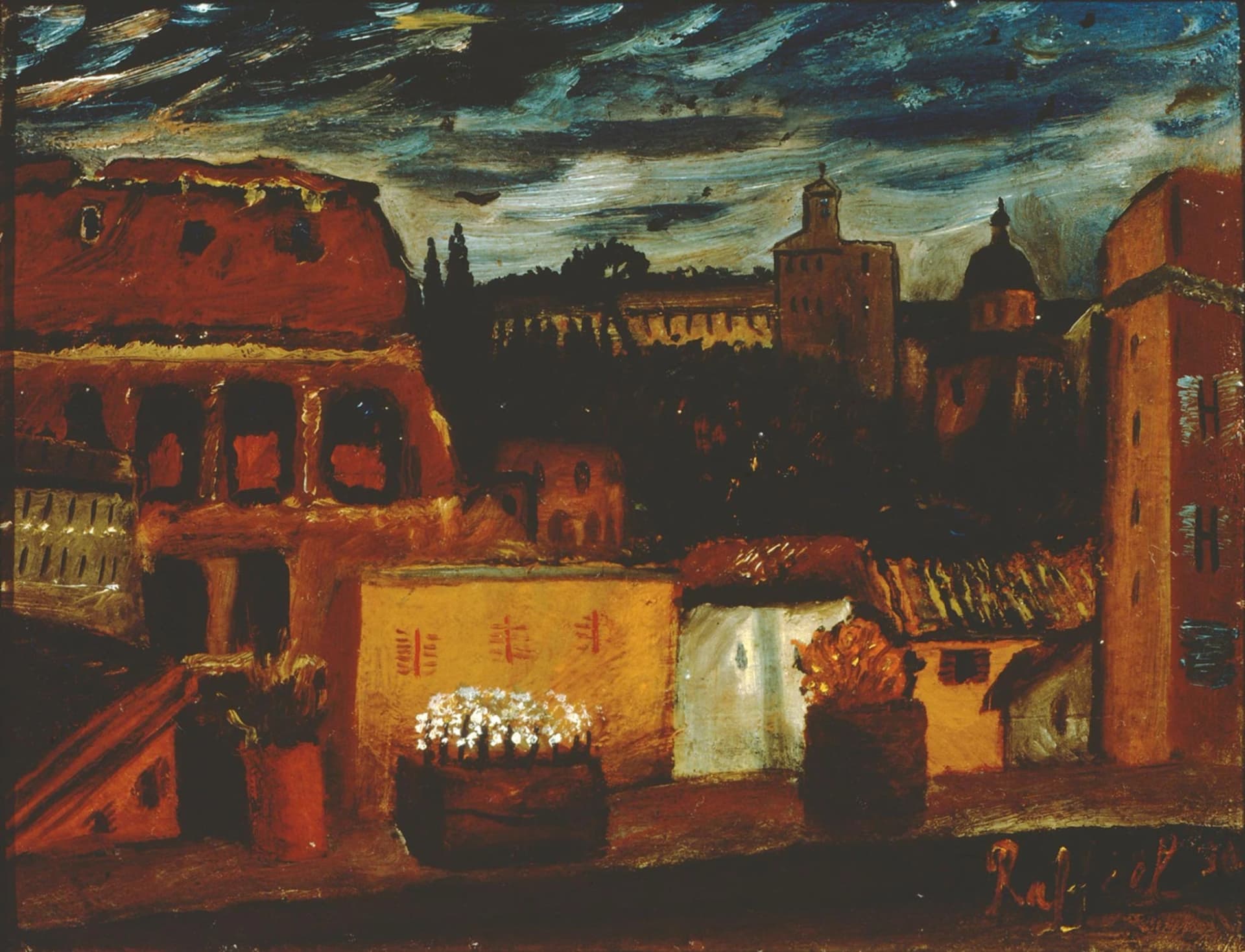 Antonietta Raphaël, Veduta della terrazza di via Cavour, 1929, olio su tavola, 21 × 27,4 cm, Collezione Giuseppe Iannaccone.