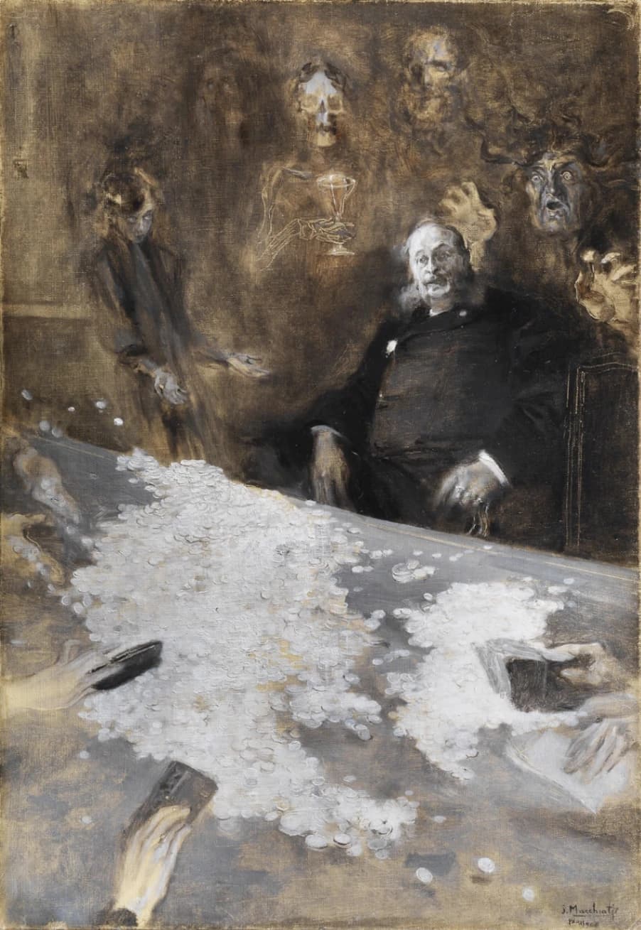 Serafino Macchiati, L'amante (Il magnete), 1908, olio su cartoncino, 55 x 38 cm, collezione privata.