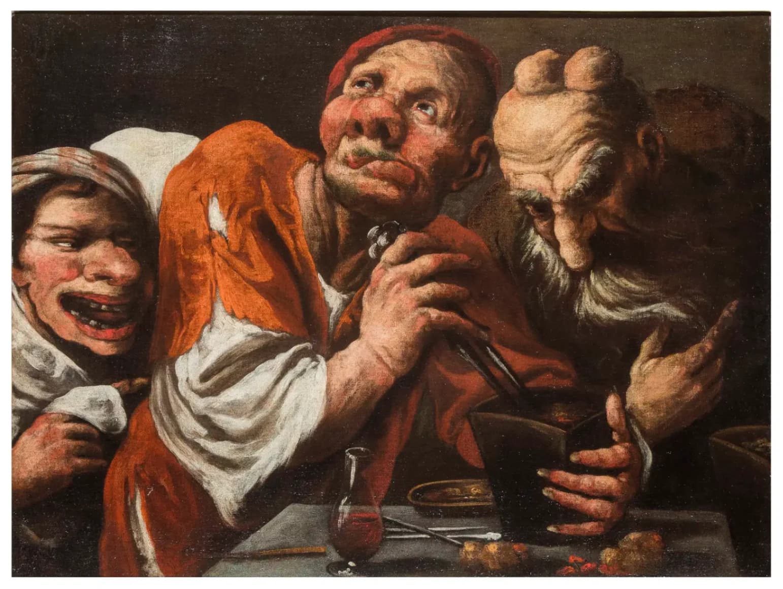 Pietro della Vecchia, I tre alchimisti , 1660 circa, olio su tela, 73 x 97 cm, Giorgio Baratti Antiquario.