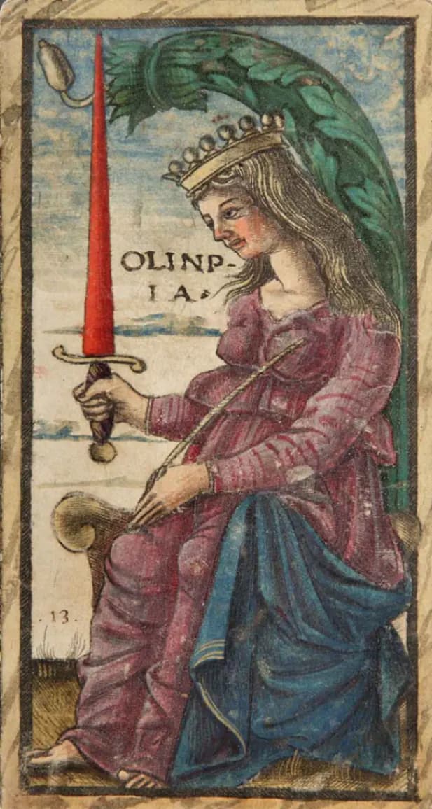 Olinpia, dal mazzo di tarocchi Sola-Busca, Pinacoteca di Brera, Milano. Dettaglio. © Pinacoteca di Brera