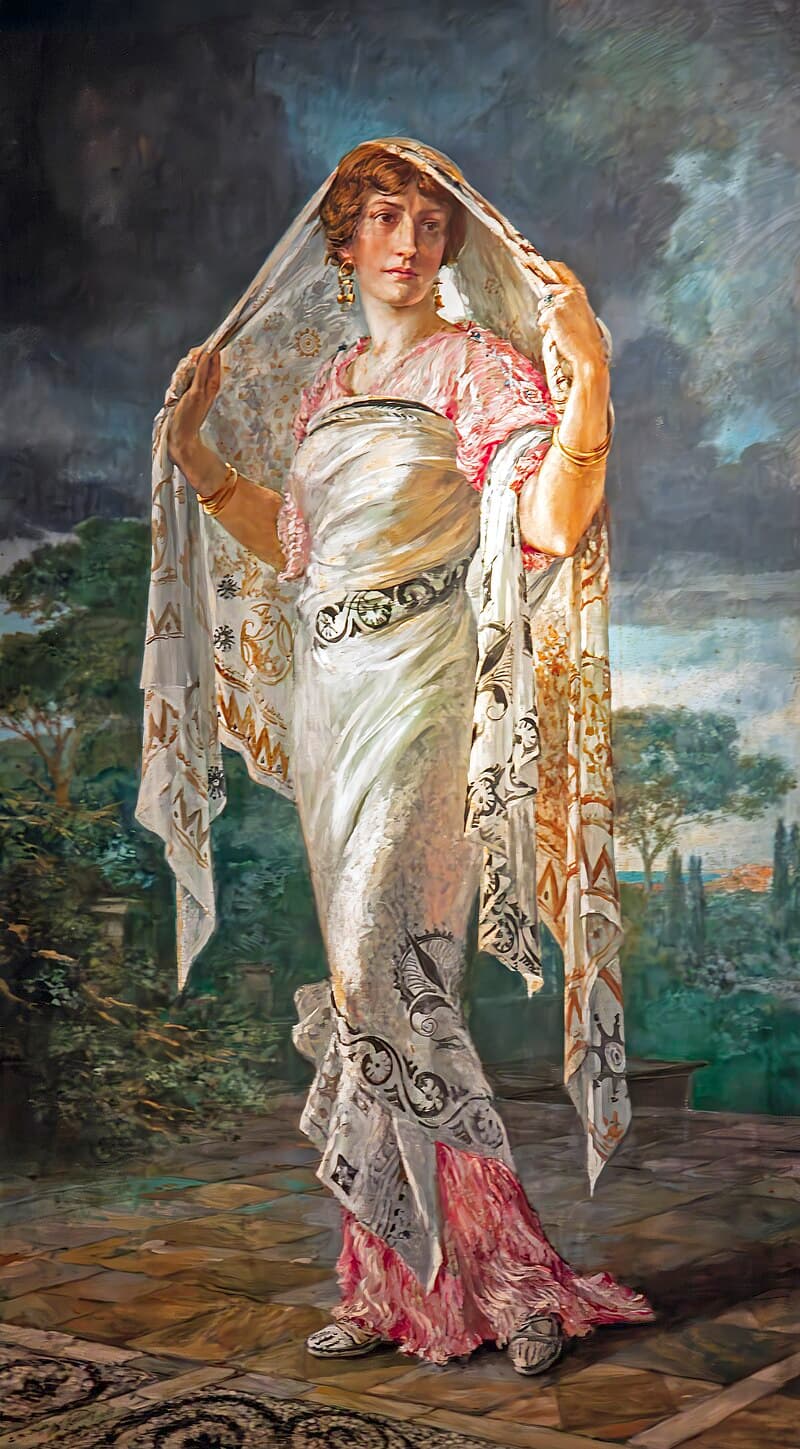 Mariano Fortuny, Henriette Fortuny in abiti Fortuny, 1935, Museo Fortuny. © Museo Fortuny