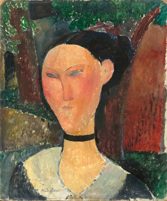 Amedeo Modigliani, Donna con nastro di velluto, 1915 circa, olio su carta applicata su cartone, 54 x 45,5 cm, Musée de l'Orangerie, Parigi © RMN-Grand Palais (Musée de l'Orangerie) / Herve Lewandowski