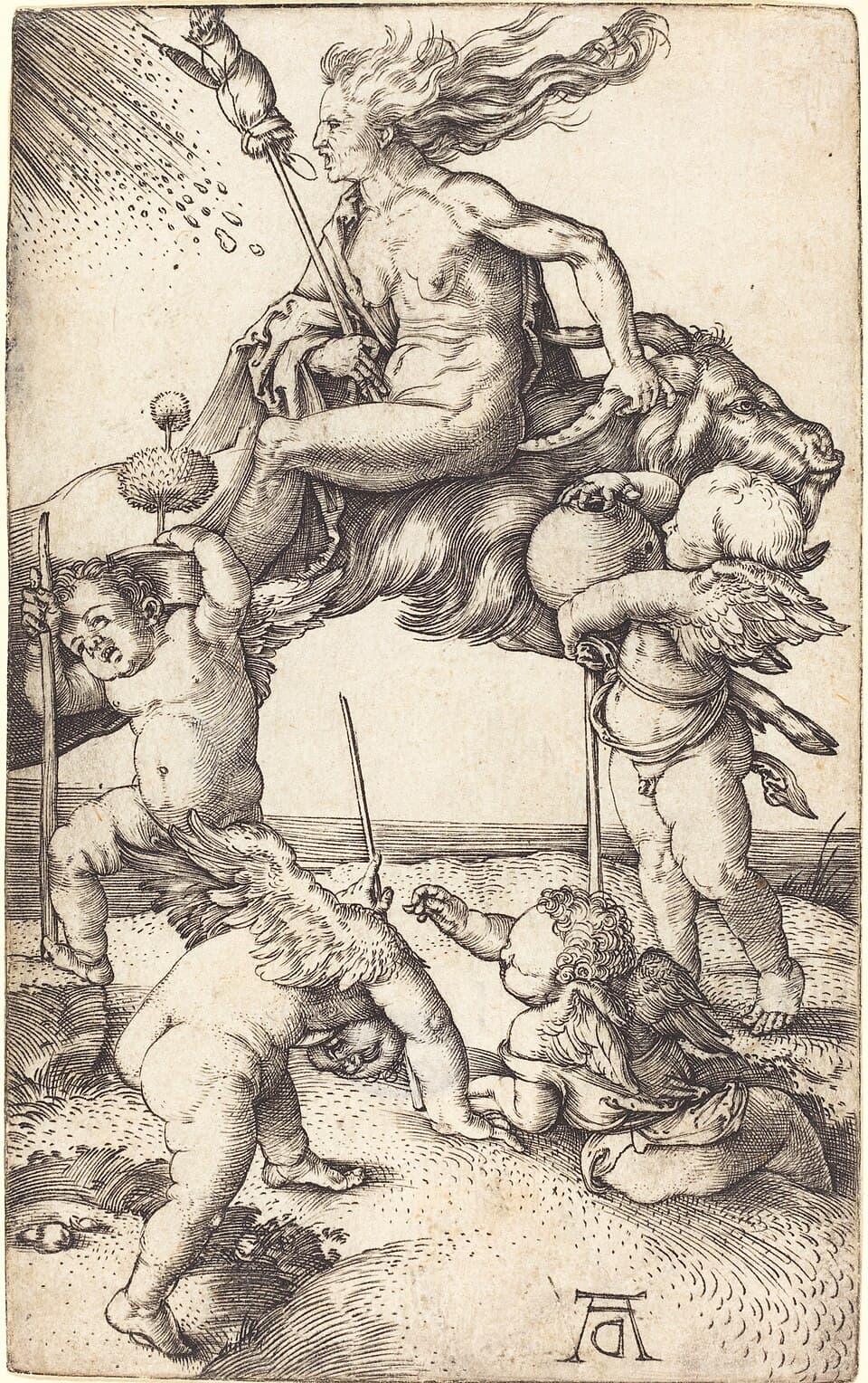 Albrecht Dürer, Strega a cavallo di una capra, 1500-1501.