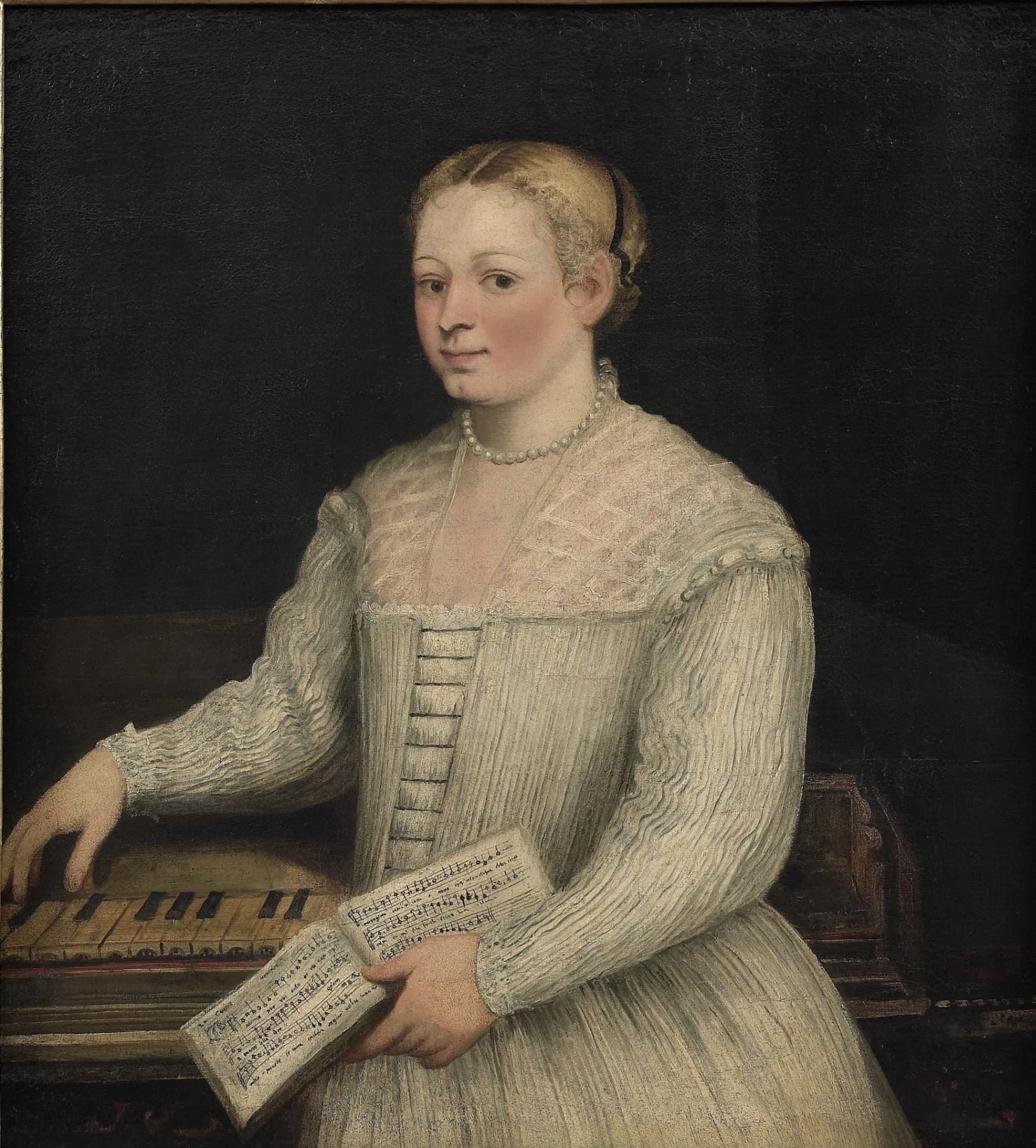 Marietta Robusti, Autoritratto con madrigale, 1578 c., olio su tela, 93,5 x 91,5 cm, Galleria degli Uffizi, Firenze.