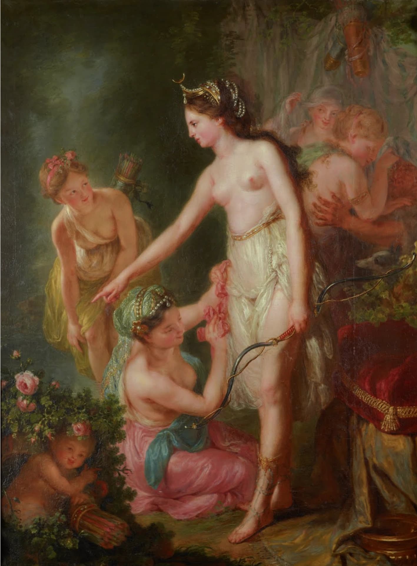 Anna Dorothea Therbusch, Diana e le ninfe, 1772, olio su tela, 134 x 99 cm, New Chambers Sanssouci, Fondazione dei castelli e dei giardini prussiani di Berlino-Brandeburgo Potsdam.