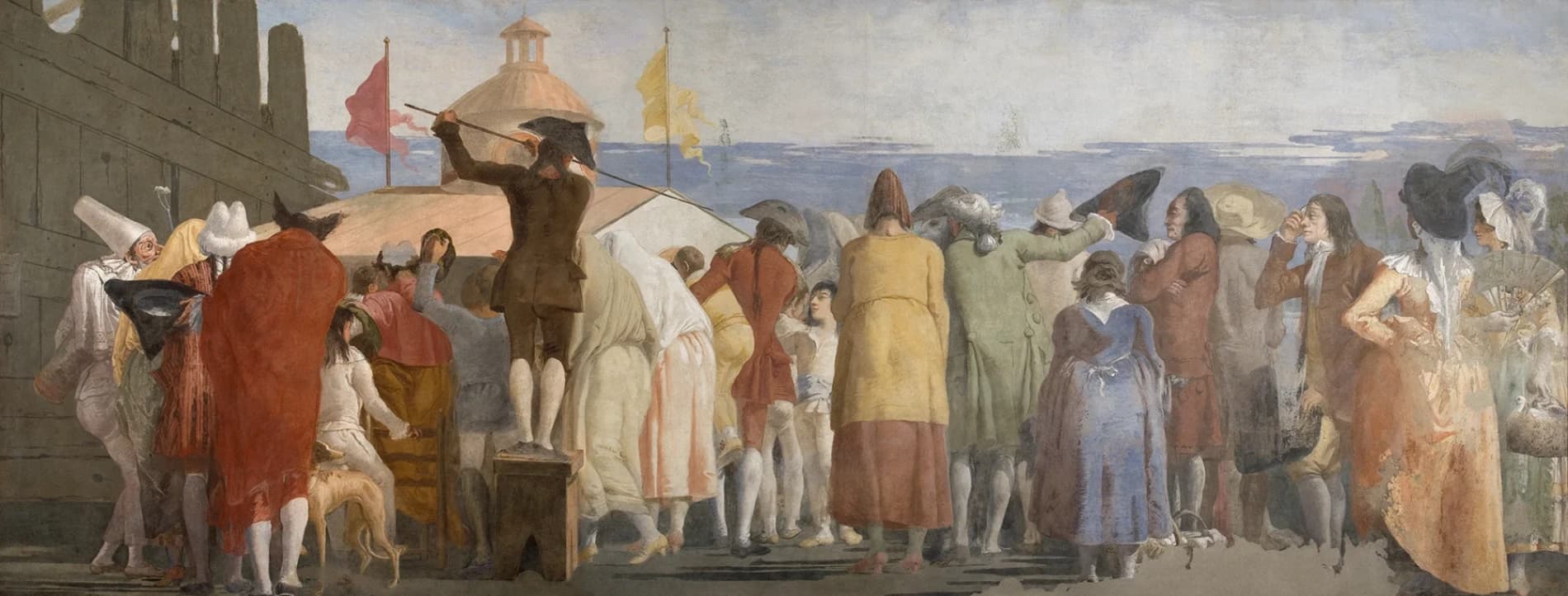 Giandomenico Tiepolo, Nuovo Mondo, 1791, affresco staccato, 205 × 525 cm, Ca' Rezzonico, Venezia.