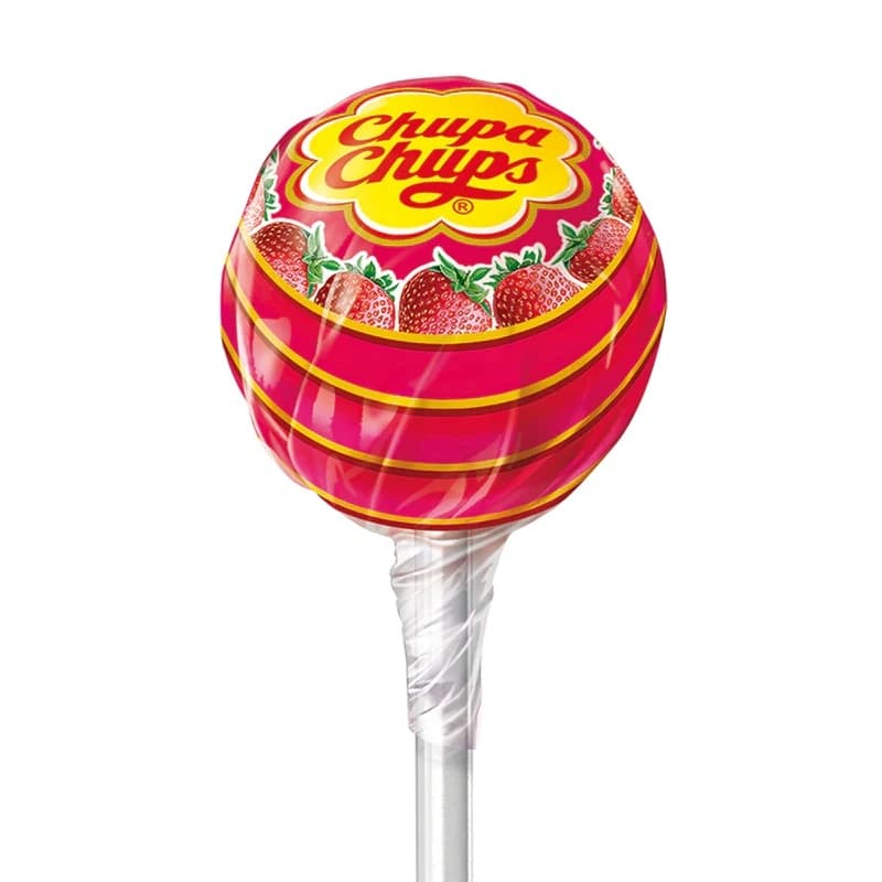 Il Chupa Chups alla fragola, uno dei 7 gusti iniziali, che ancora oggi si conferma tra i più apprezzati e venduti.